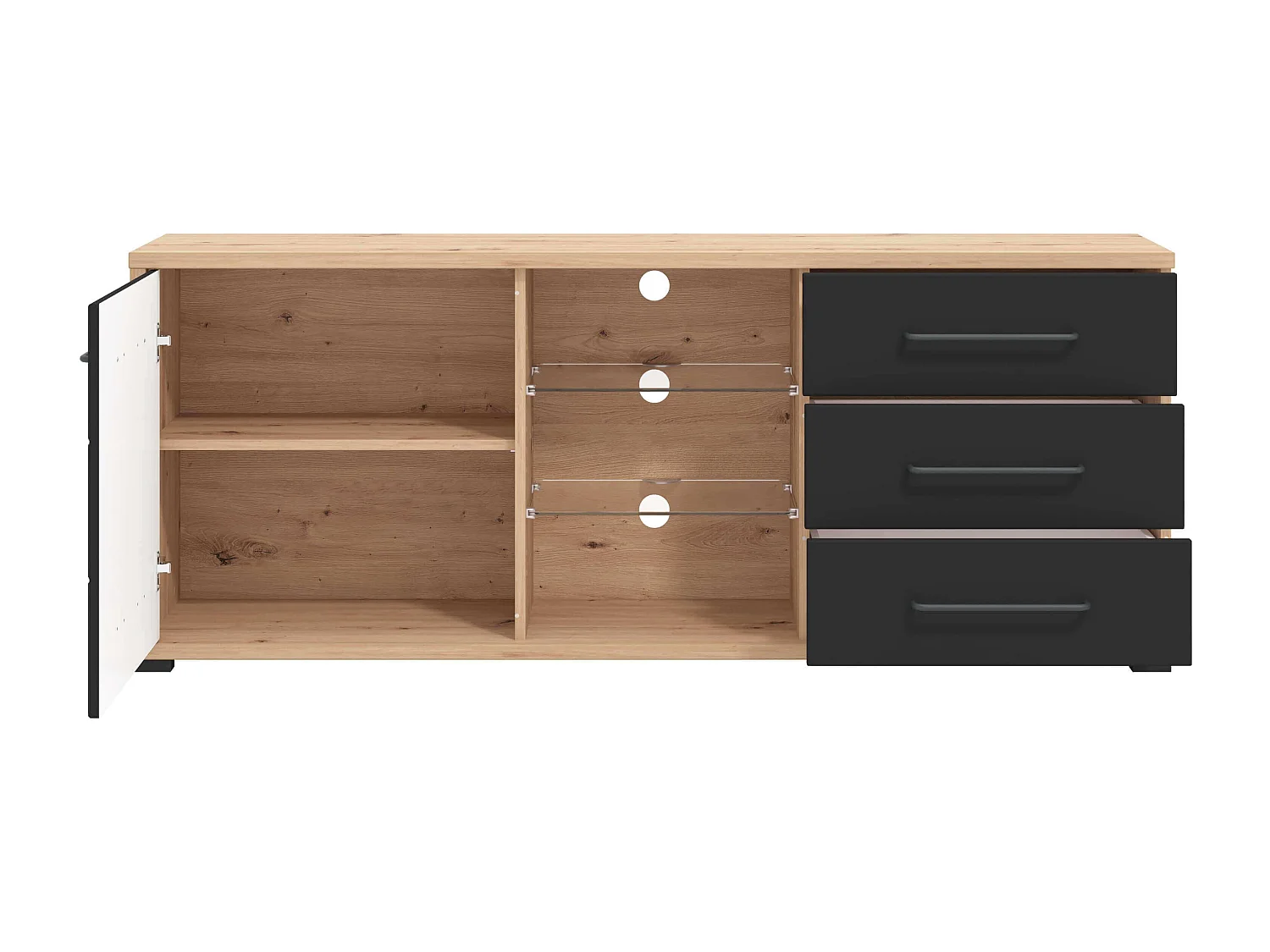 MilaniHome.it - porta tv un anta tre cassetti moderno minimal in legno di design moderno industrial cm 161,5 x 40 x 65 hdi coloreAntracite