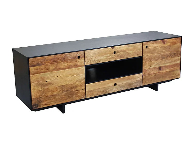 MilaniHome.it - porta tv di design moderno in legno di pino riciclato massiccio stile moderno vintagedi coloreMarrone