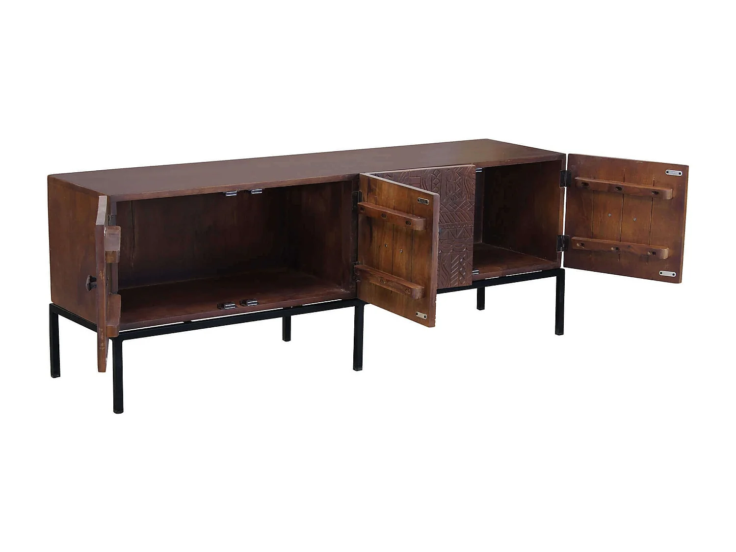 MilaniHome.it - Porta tv con decoro wengé con 4 ante in legno di mango con struttura in ferro cm 150x40x55 hdi coloreMarrone