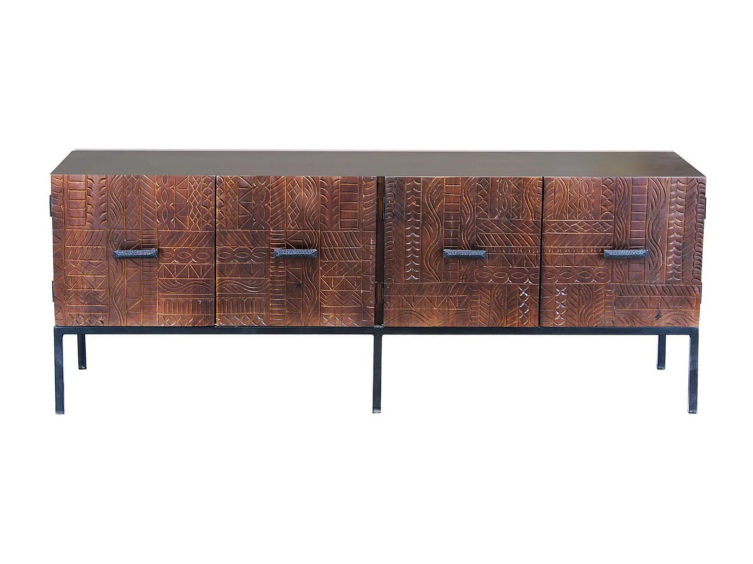 MilaniHome.it - Porta tv con decoro wengé con 4 ante in legno di mango con struttura in ferro cm 150x40x55 hdi coloreMarrone