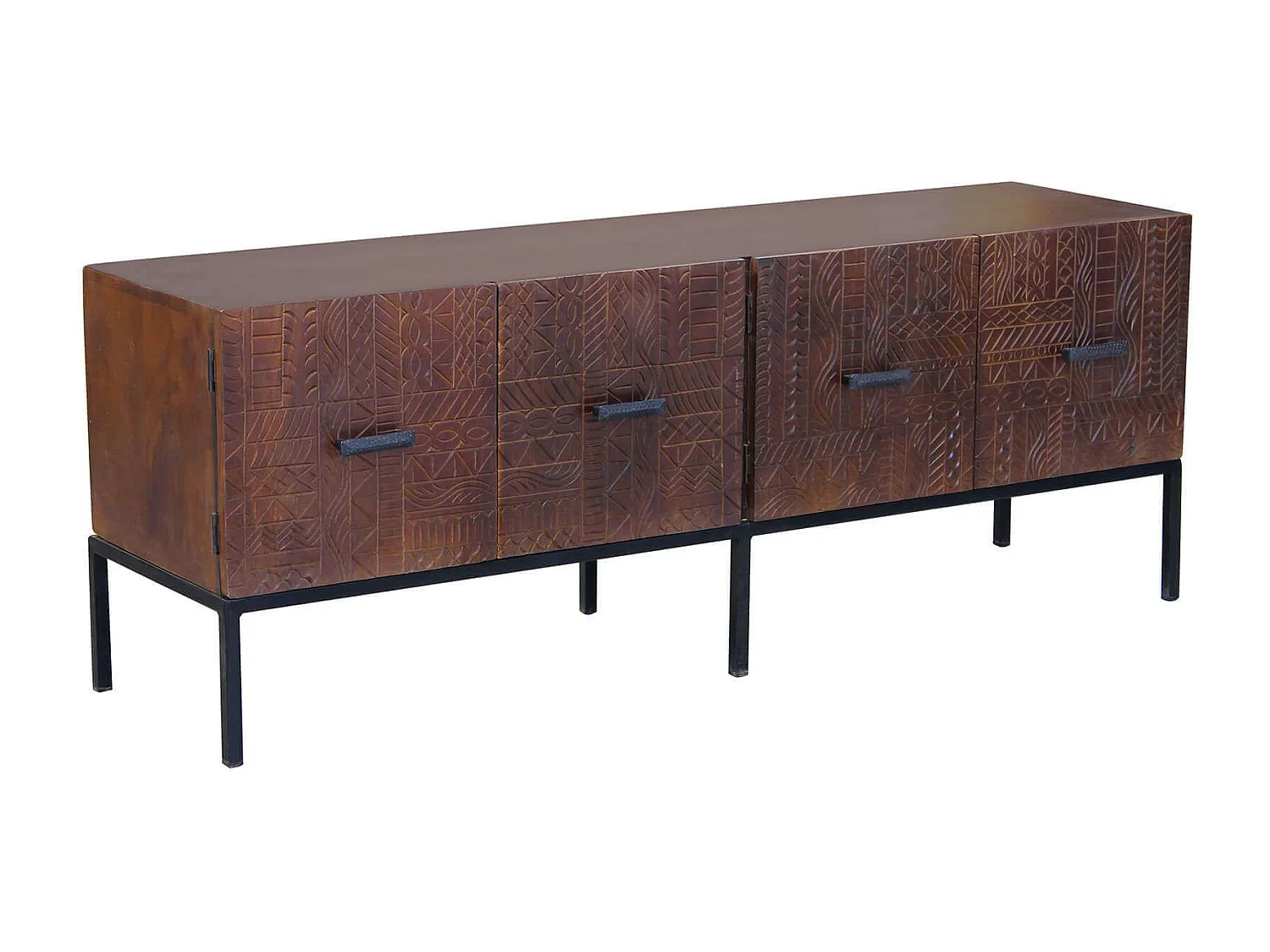 MilaniHome.it - Porta tv con decoro wengé con 4 ante in legno di mango con struttura in ferro cm 150x40x55 hdi coloreMarrone