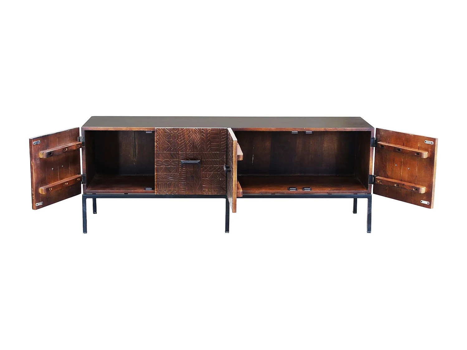 MilaniHome.it - Porta tv con decoro wengé con 4 ante in legno di mango con struttura in ferro cm 150x40x55 hdi coloreMarrone