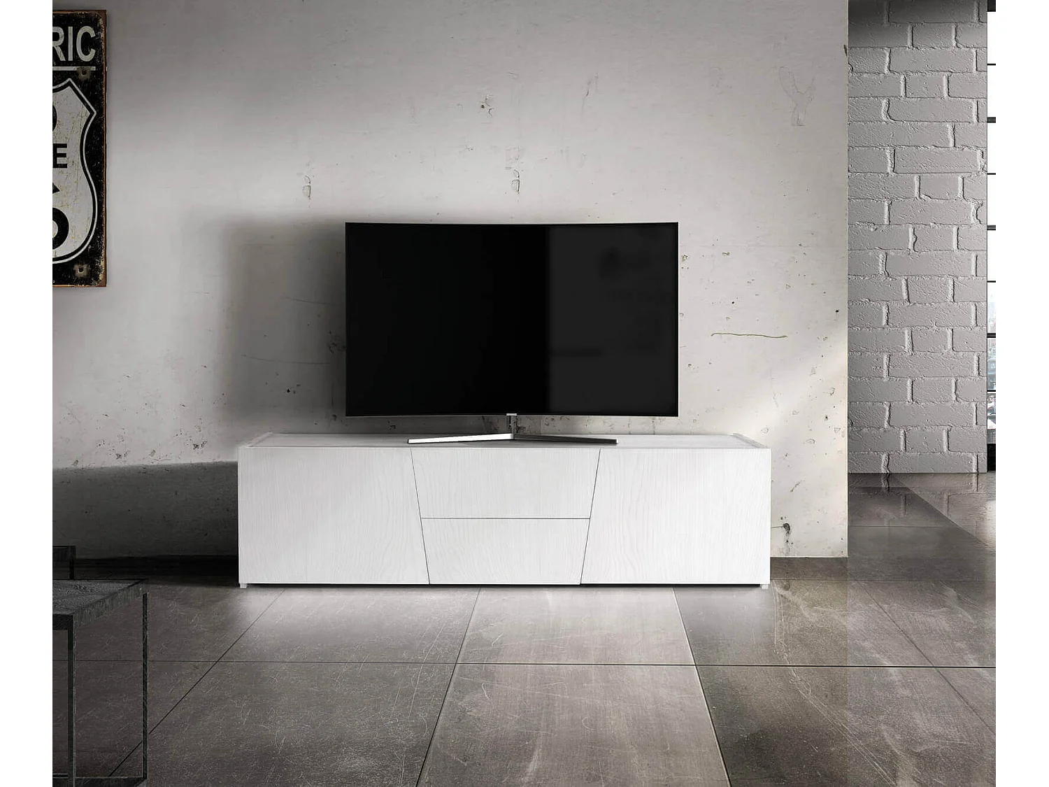 MilaniHome.it - Mobile Tv Porta Tv Cm 165x45x45 H Abete Spazzolato Bianco Per Salotto Soggiorno Sala Da Pranzo Ufficio Camera Da Lettodi coloreBianco