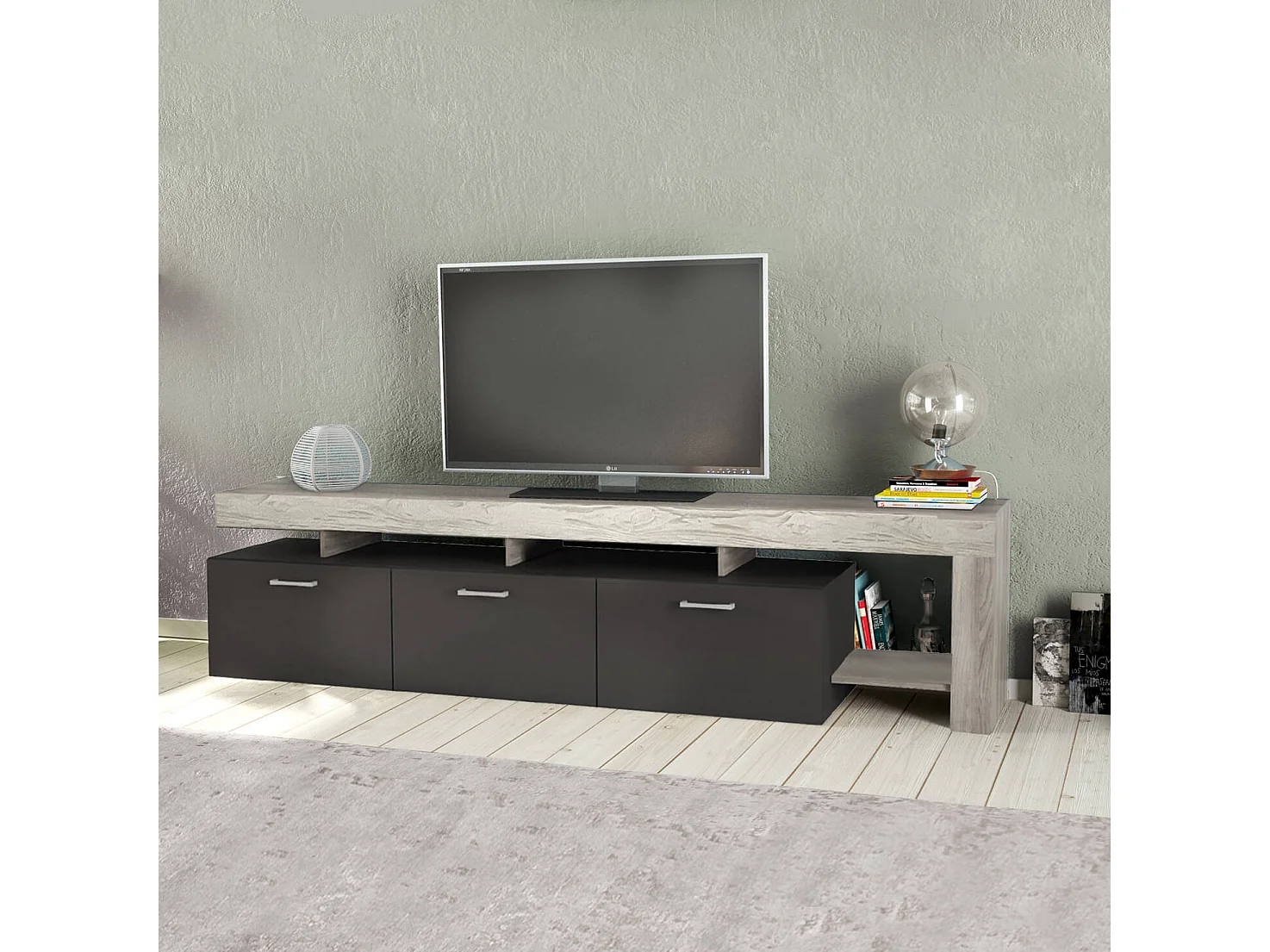 MilaniHome.it - porta tv di design con 3 cassetti di design moderno contemporaneo cm 220 x 40 x 52 hdi colorePino Chiaro