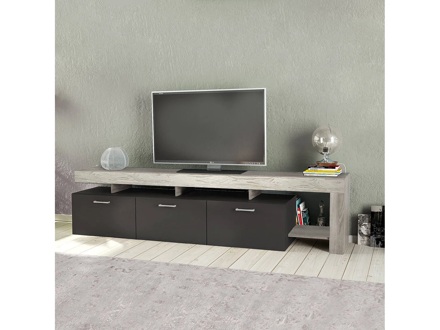 MilaniHome.it - porta tv di design con 3 cassetti di design moderno contemporaneo cm 220 x 40 x 52 hdi colorePino Chiaro