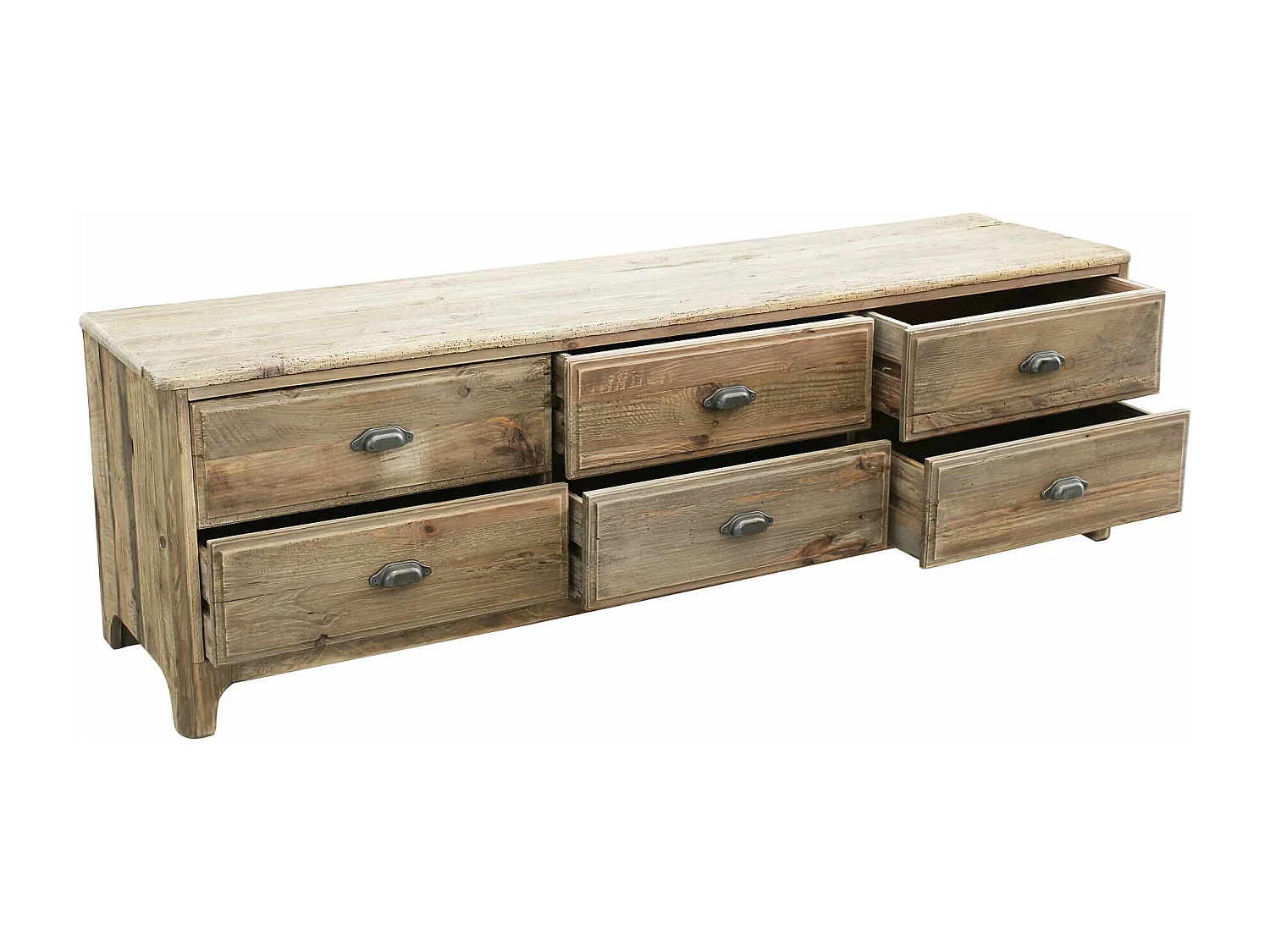 MilaniHome.it - Porta TV con 6 cassetti in legno di pino riciclato di design moderno in legno invecchiato pezzo unico cm 180x45x55 hdi coloreMarrone