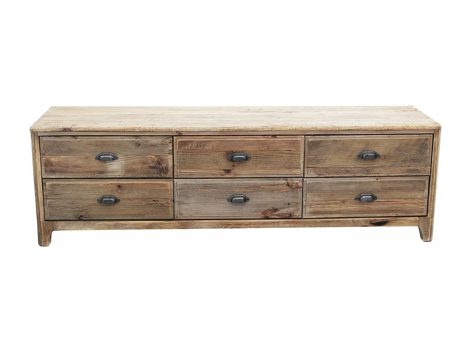 MilaniHome.it - Porta TV con 6 cassetti in legno di pino riciclato di design moderno in legno invecchiato pezzo unico cm 180x45x55 hdi coloreMarrone