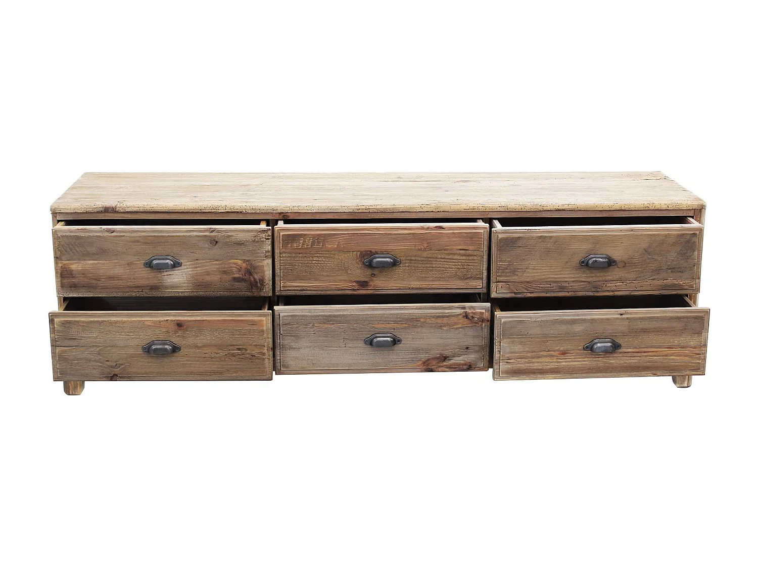 MilaniHome.it - Porta TV con 6 cassetti in legno di pino riciclato di design moderno in legno invecchiato pezzo unico cm 180x45x55 hdi coloreMarrone