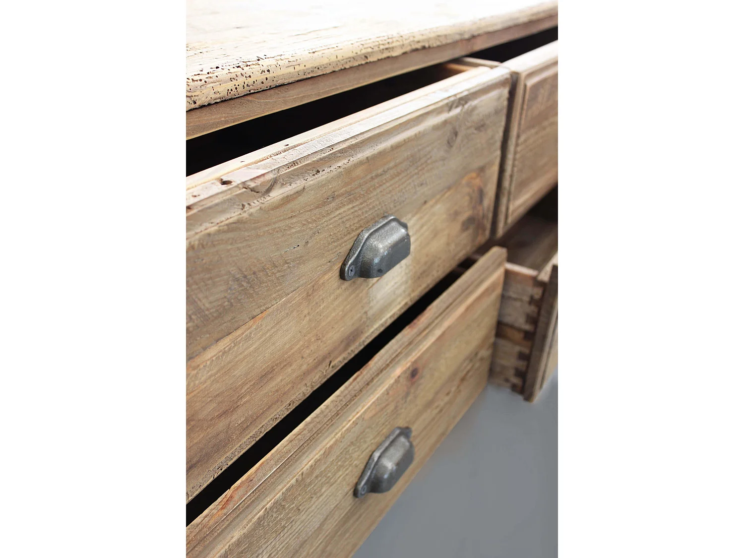 MilaniHome.it - Porta TV con 6 cassetti in legno di pino riciclato di design moderno in legno invecchiato pezzo unico cm 180x45x55 hdi coloreMarrone