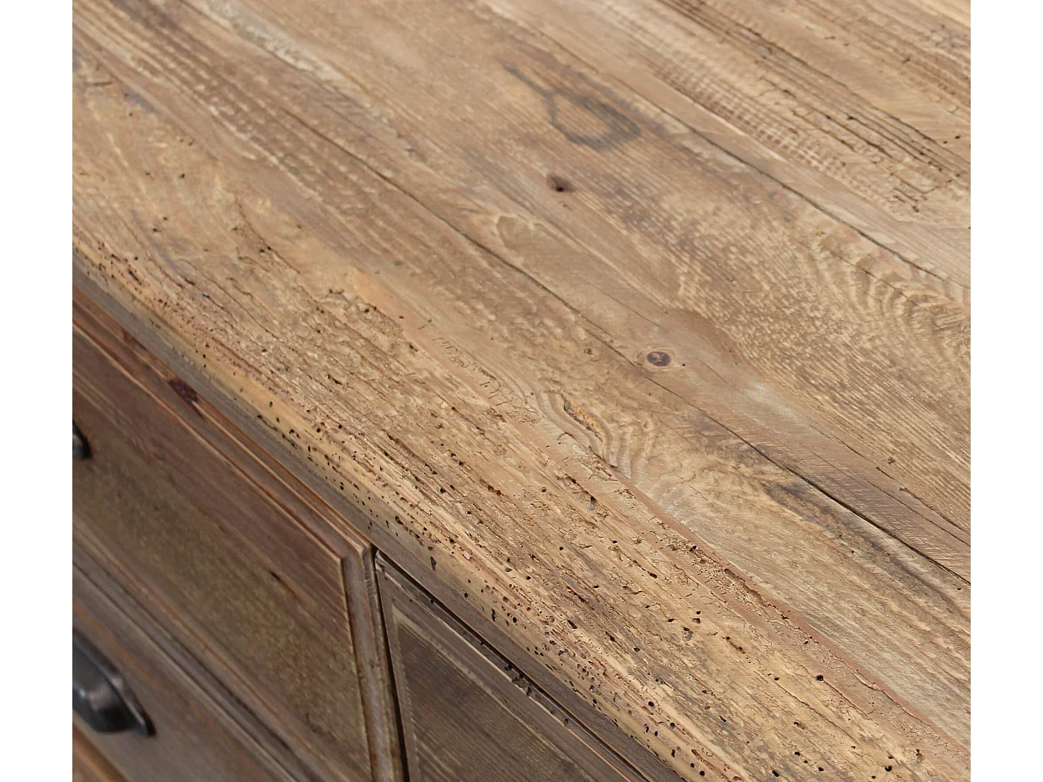 MilaniHome.it - Porta TV con 6 cassetti in legno di pino riciclato di design moderno in legno invecchiato pezzo unico cm 180x45x55 hdi coloreMarrone