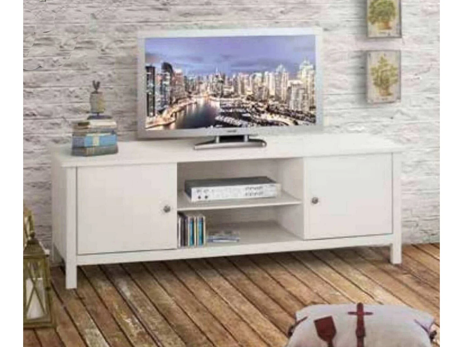 MilaniHome.it - Mobile Porta Tv In Legno Massello 165x48x56di coloreBianco