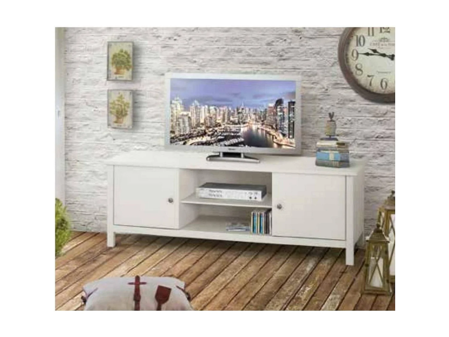MilaniHome.it - Mobile Porta Tv In Legno Massello 165x48x56di coloreBianco