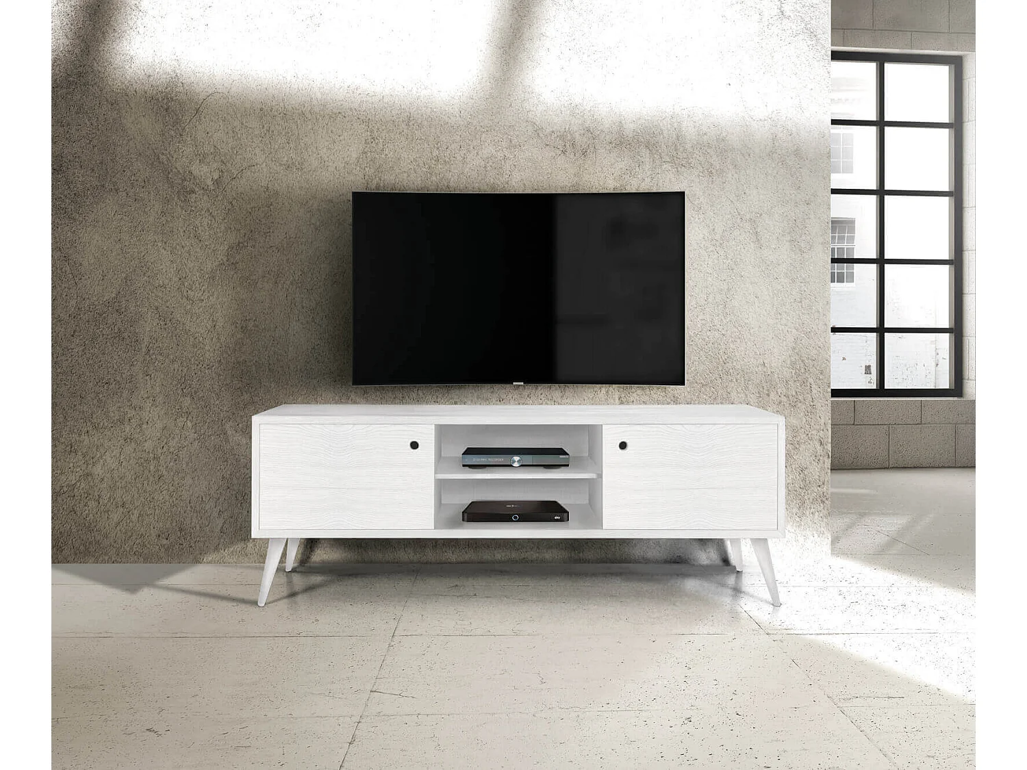 MilaniHome.it - Mobile Tv Porta Tv Abete Spazzolato Cm 160x45x55 H Bianco Per Interno Casa Salotto Soggiorno Camera Da Letto Ufficiodi coloreBianco