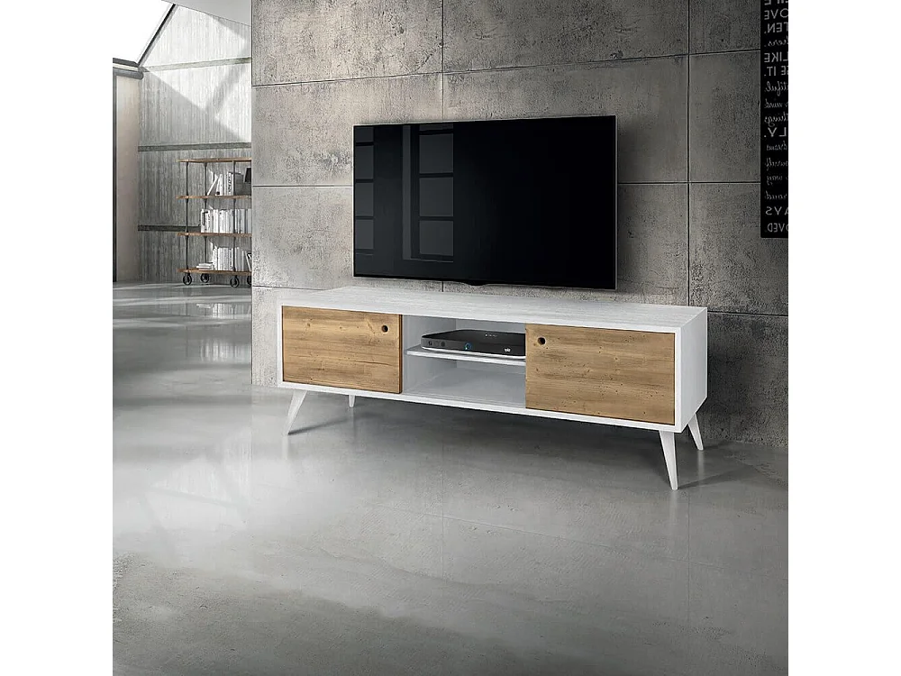 MilaniHome.it - Mobile Tv Porta Tv Cm 160x45x55 H Abete Spazzolato Naturale E Bianco Per Interno Salotto Soggiorno Ufficio Camera Da Lettodi coloreBianco