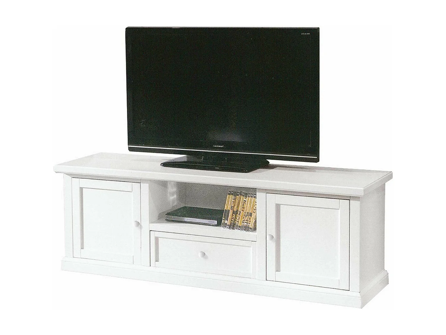 MilaniHome.it - Mobile Porta Tv In Legno Massello 45x160x56di coloreBianco