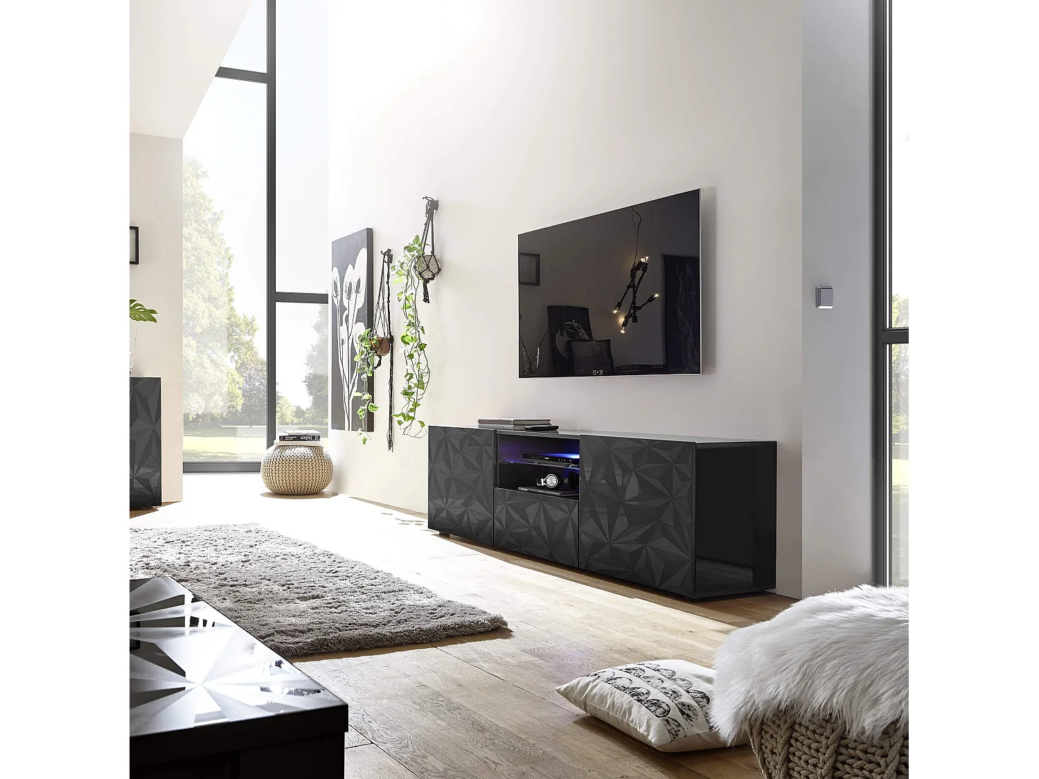 MilaniHome.it - porta tv moderno di design moderno industrial cm 181 x 57 x 42 hdi coloreAntracite