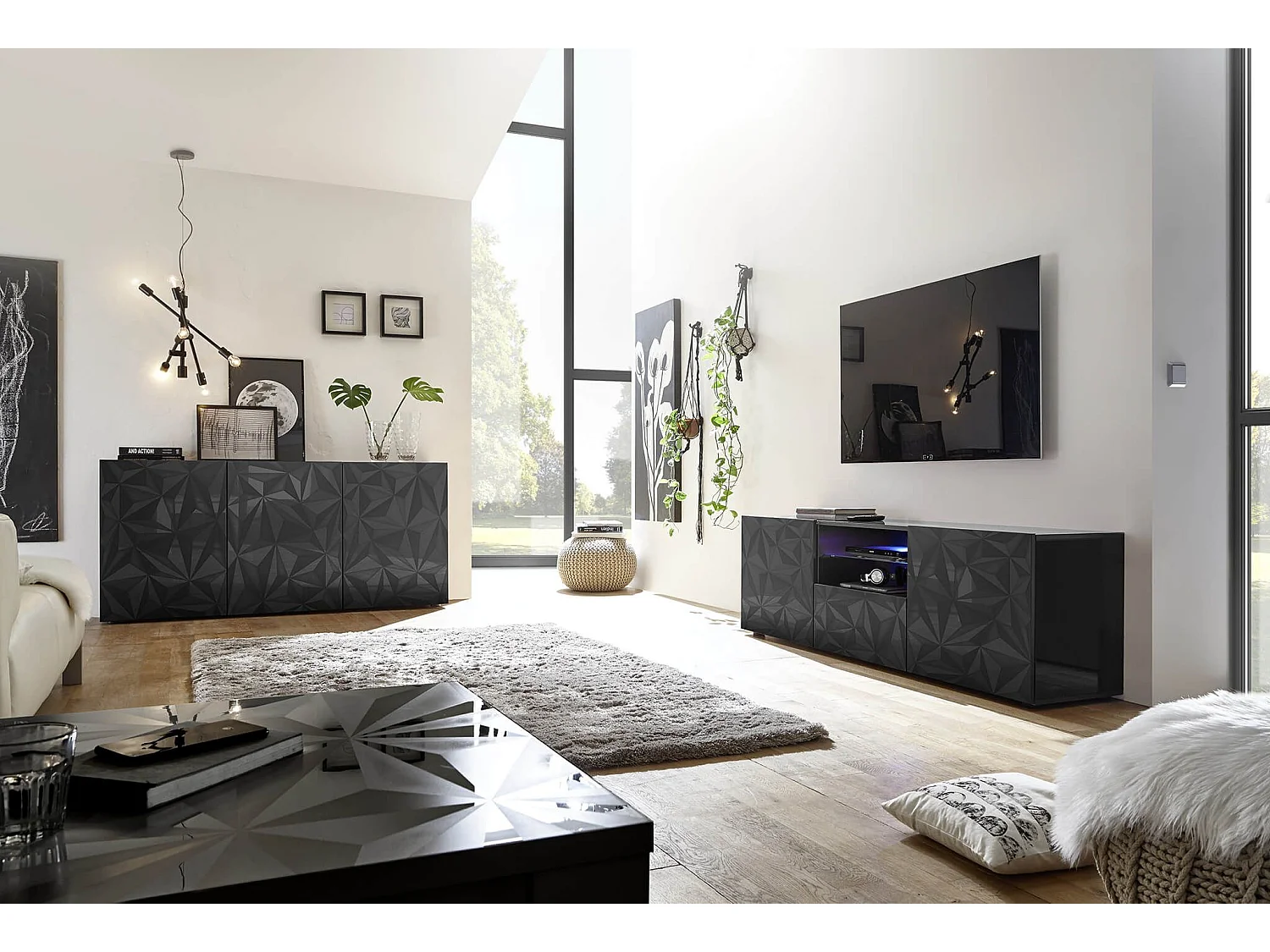 MilaniHome.it - porta tv moderno di design moderno industrial cm 181 x 57 x 42 hdi coloreAntracite
