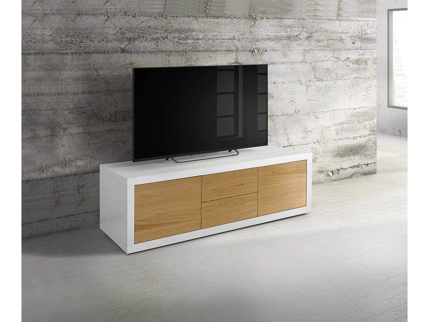 MilaniHome.it - Mobile Tv Porta Tv Cm 170x45x50 H Naturale E Bianco Per Interno Casa Salotto Soggiorno Camera Da Letto Ufficiodi coloreBianco