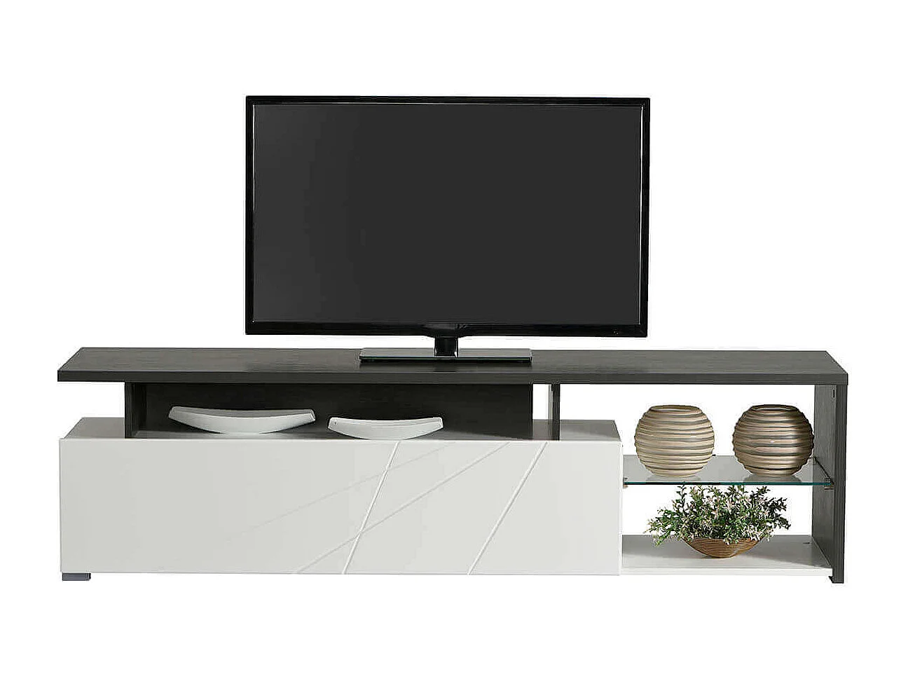 MilaniHome.it - porta tv anta decorata moderno minimal in legno di design moderno industrial cm 170 x 41,5 x 46,5 hdi coloreAntracite