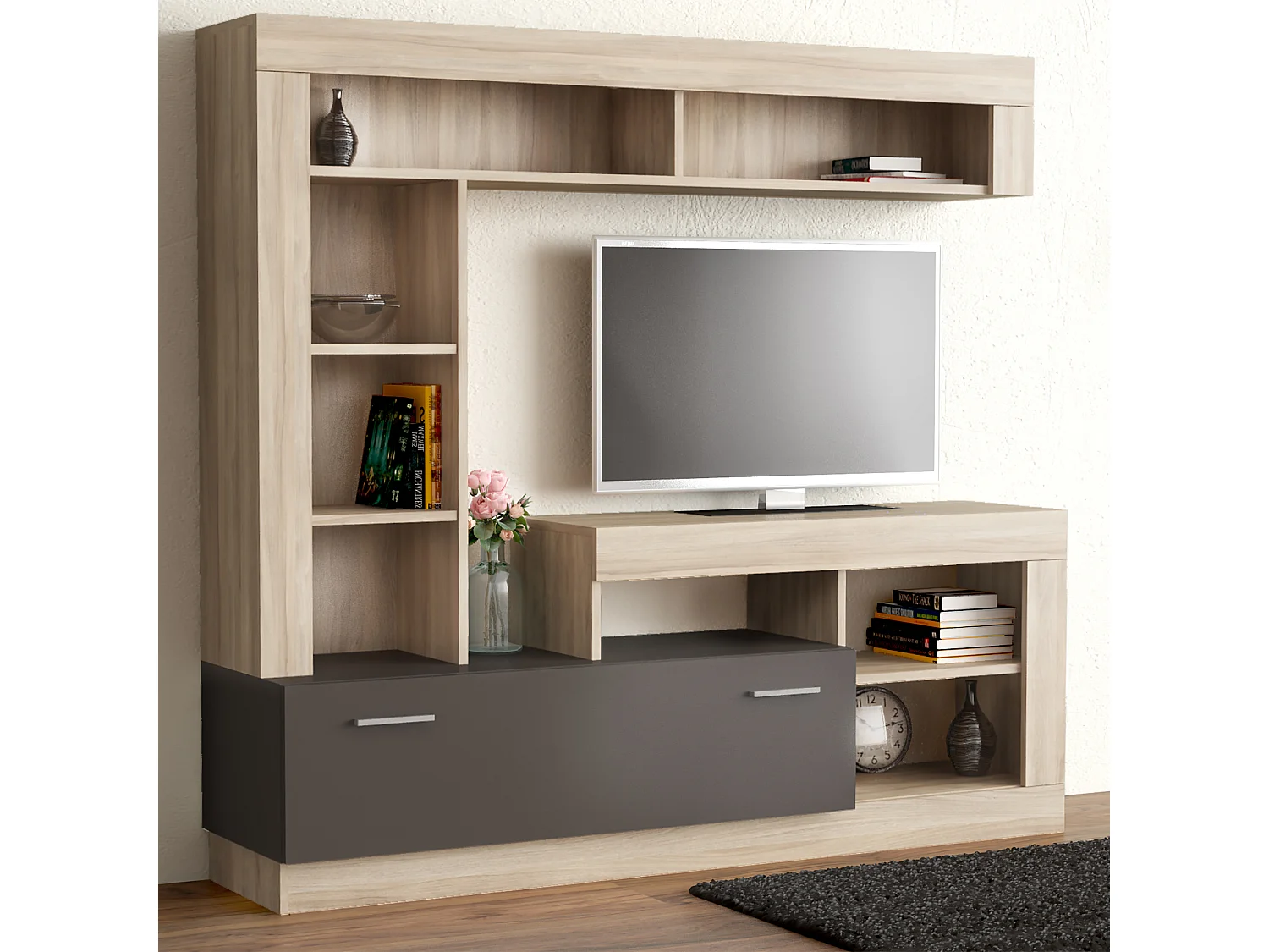 MilaniHome.it - parete attrezzata porta tv soggiorno moderna di design 170x42x170 hdi coloreOlmo