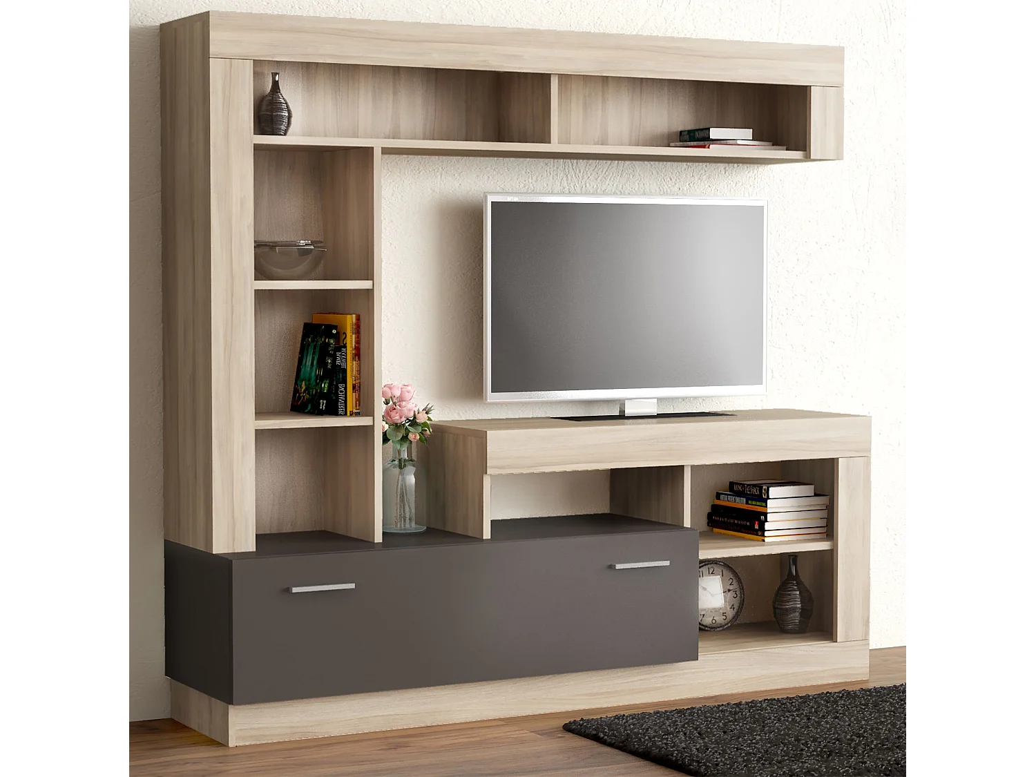 MilaniHome.it - parete attrezzata porta tv soggiorno moderna di design 170x42x170 hdi coloreOlmo