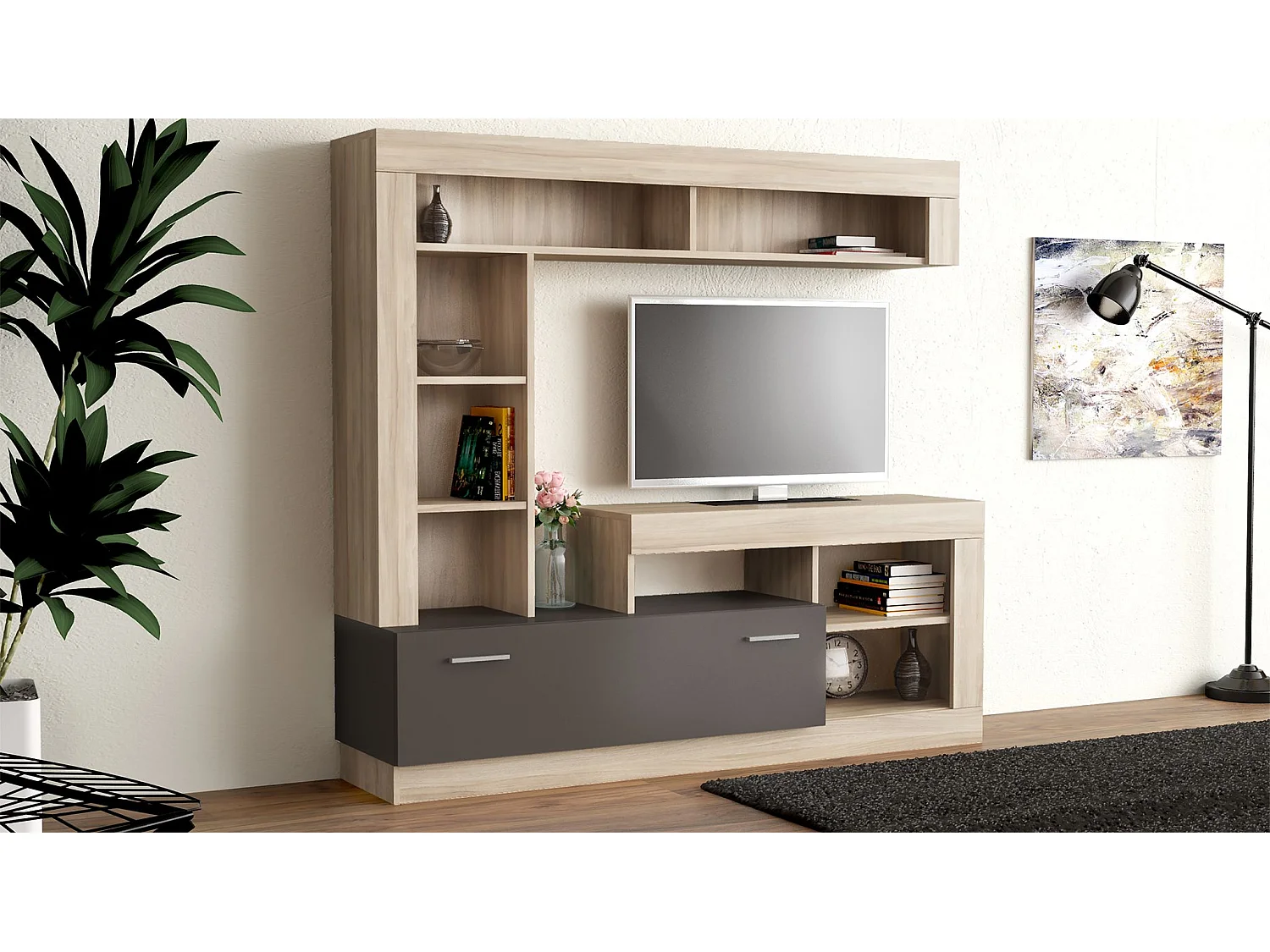 MilaniHome.it - parete attrezzata porta tv soggiorno moderna di design 170x42x170 hdi coloreOlmo