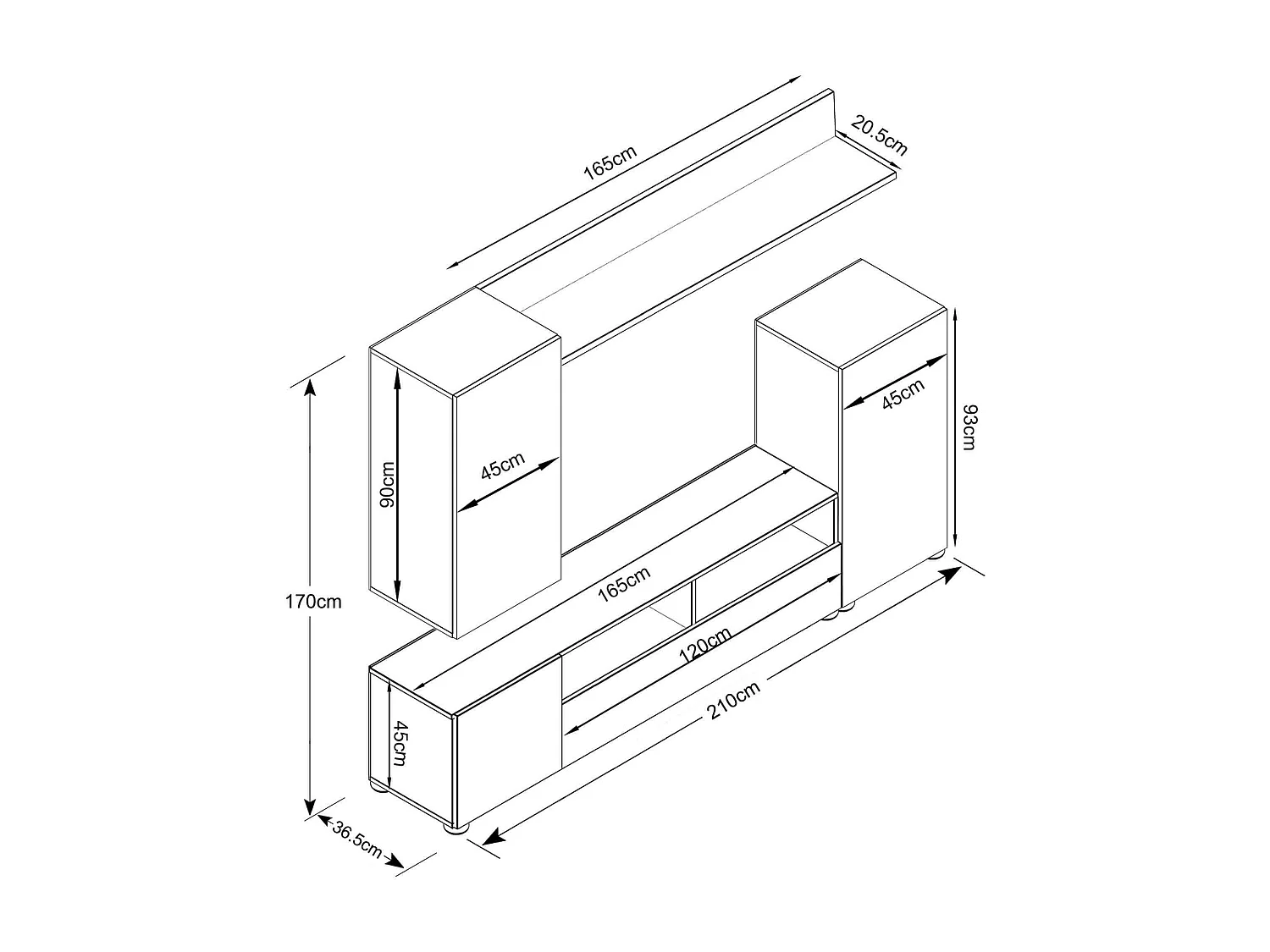 MilaniHome.it - parete attrezzata porta tv soggiorno moderna di design 207x34x170 hdi coloreRovere grigio