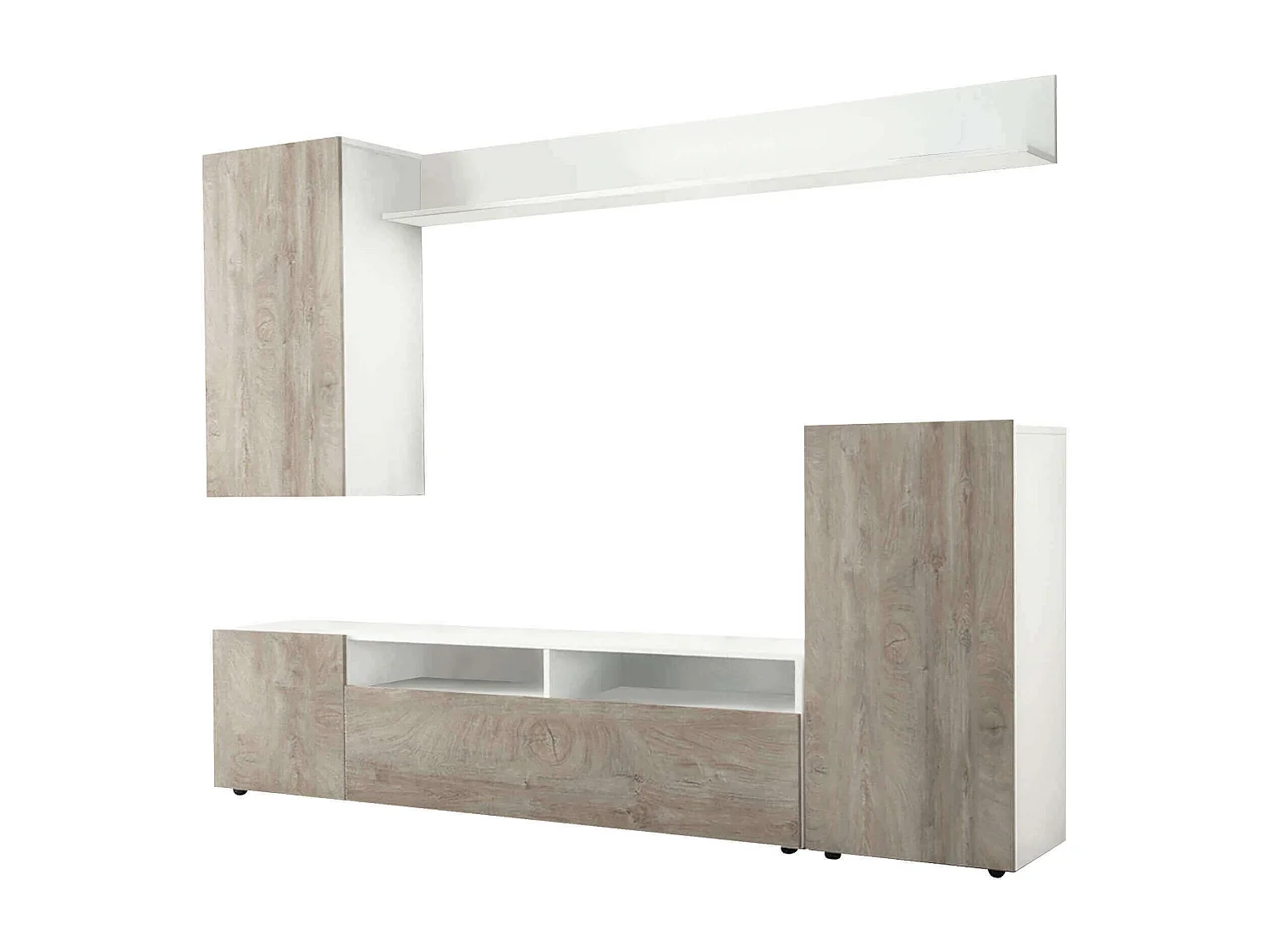 MilaniHome.it - parete attrezzata porta tv soggiorno moderna di design 207x34x170 hdi coloreRovere grigio