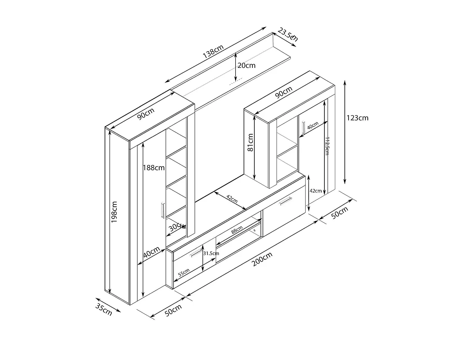 MilaniHome.it - parete attrezzata porta tv soggiorno moderna di design 263x40x200 hdi coloreCemento