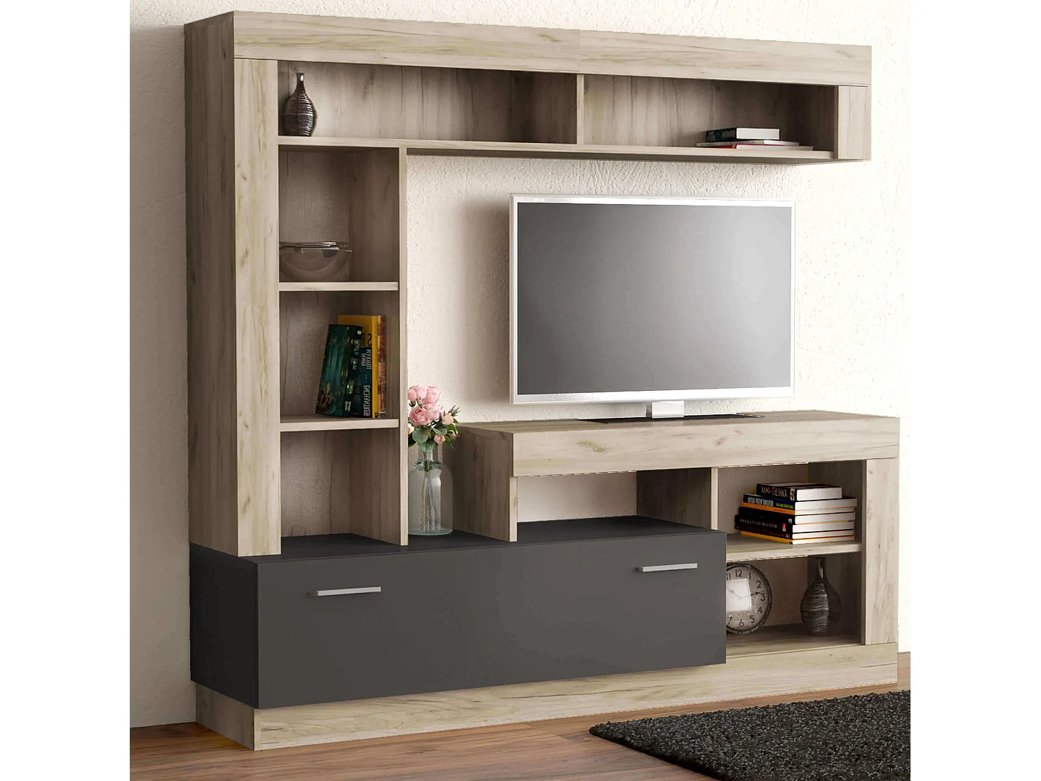 MilaniHome.it - parete attrezzata porta tv soggiorno moderna di design 170x42x170 hdi coloreAntracite