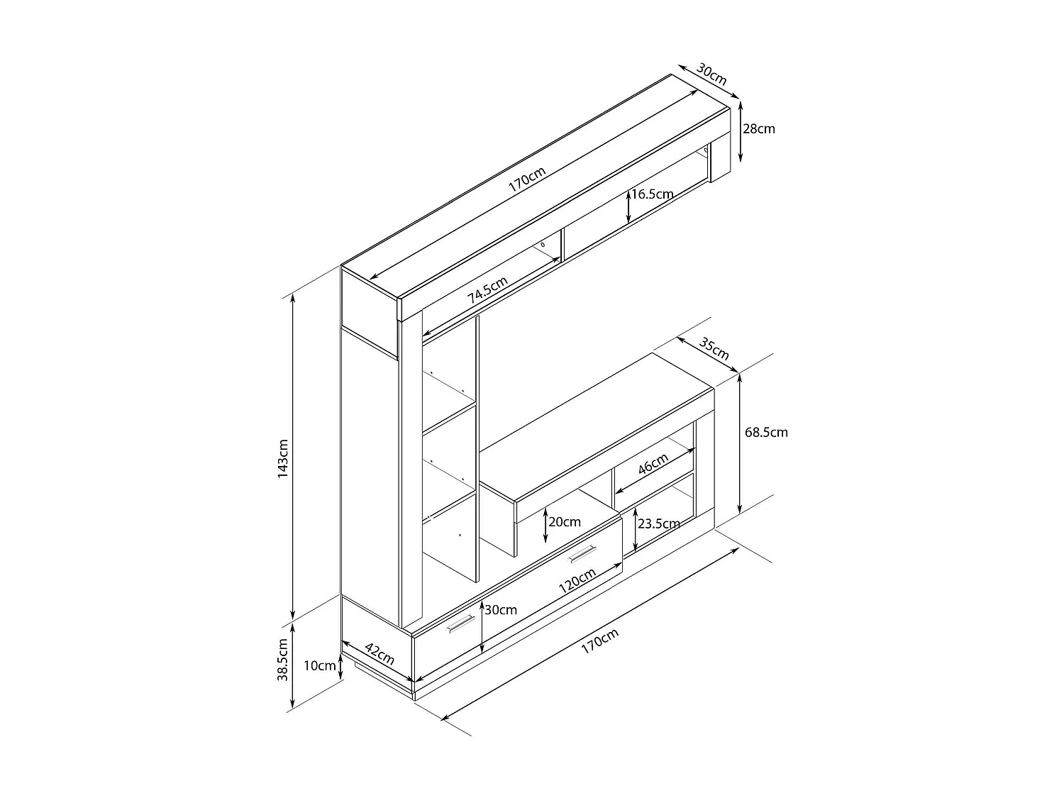 MilaniHome.it - parete attrezzata porta tv soggiorno moderna di design 170x42x170 hdi coloreAntracite