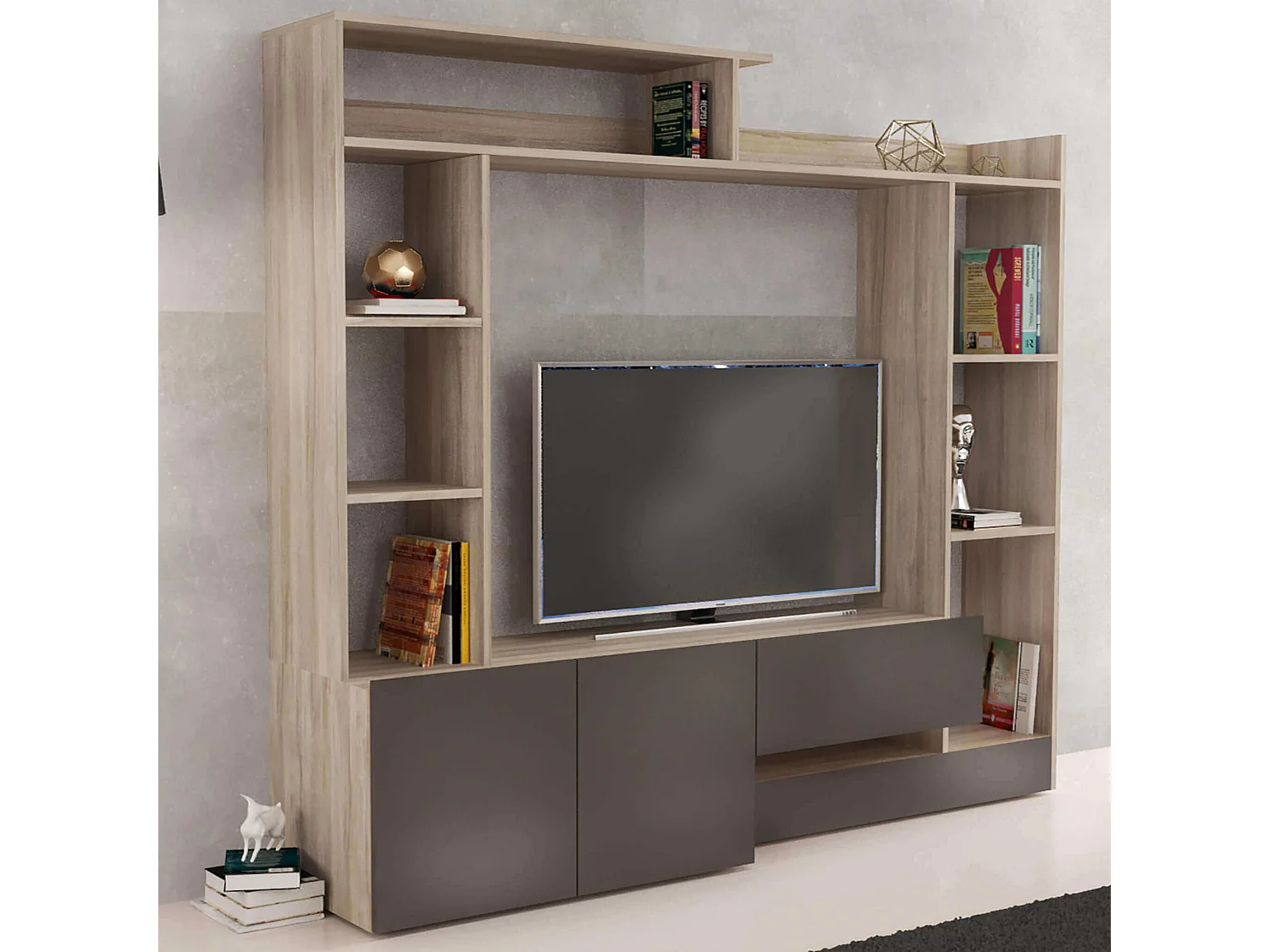 MilaniHome.it - parete attrezzata porta tv soggiorno moderna di design 180x28/40x165 hdi coloreOlmo
