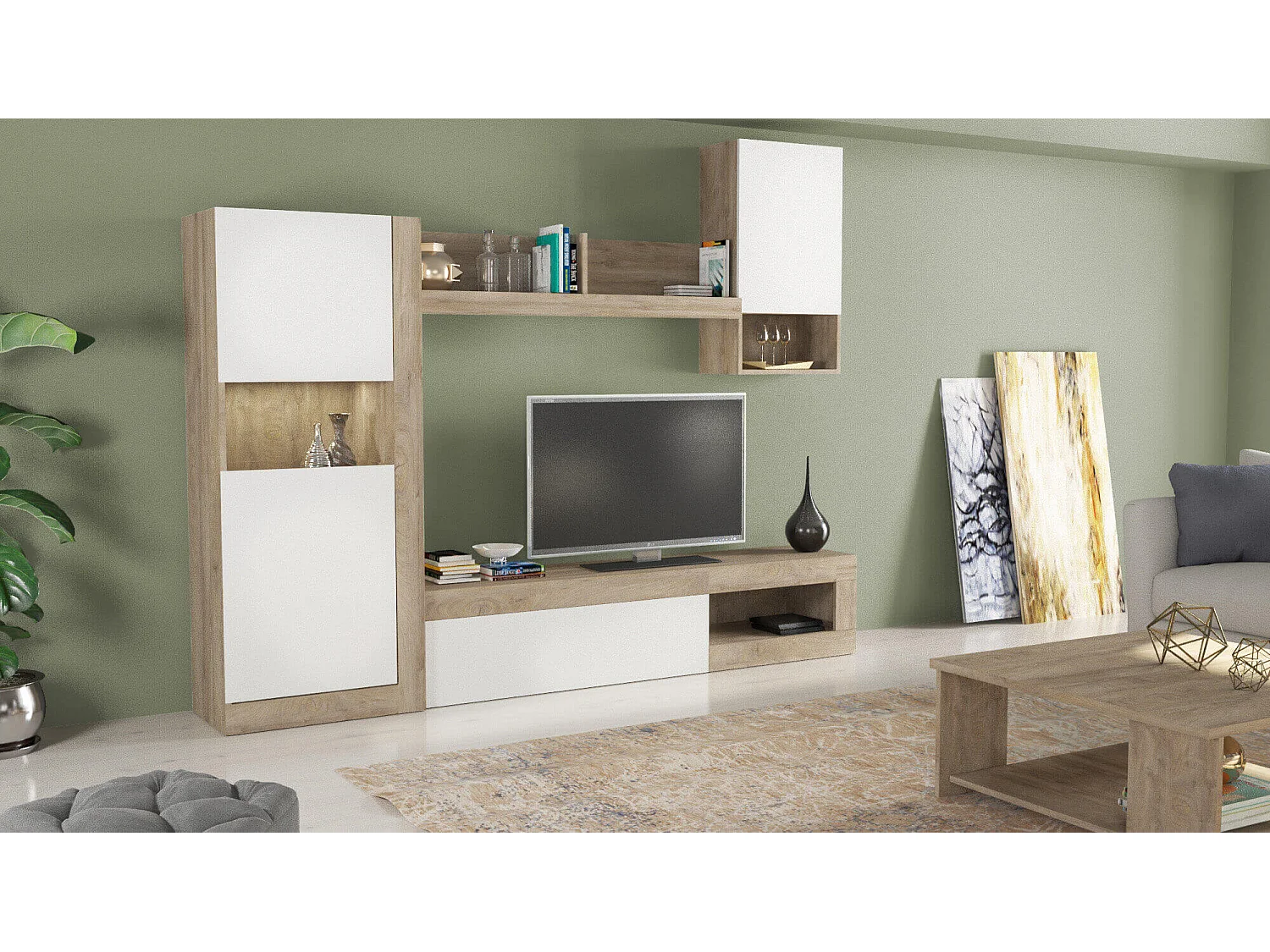 MilaniHome.it - parete attrezzata porta tv soggiorno moderna di design 255x40x200 hdi coloreMarrone chiaro