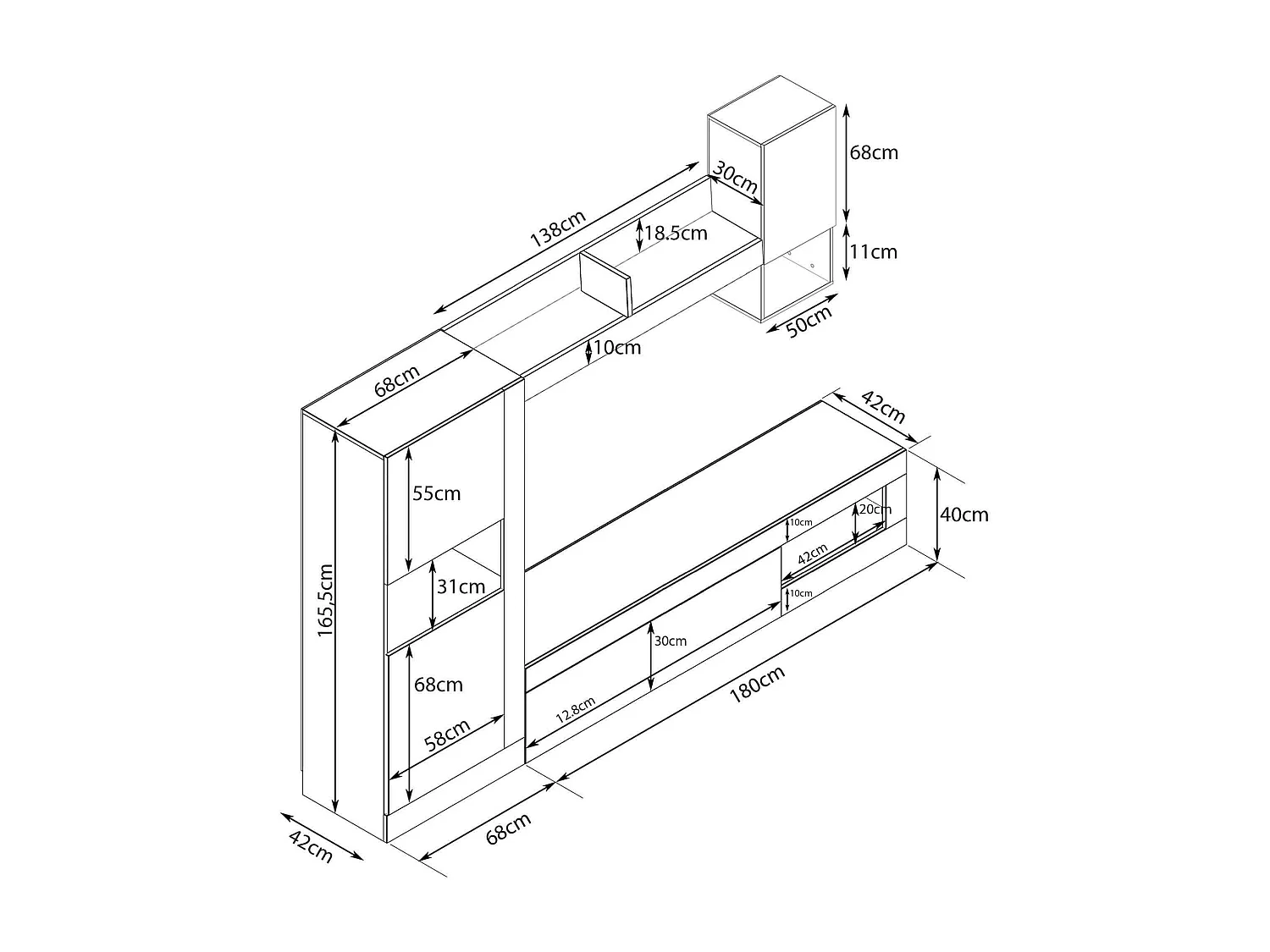 MilaniHome.it - parete attrezzata porta tv soggiorno moderna di design 255x40x200 hdi coloreMarrone chiaro