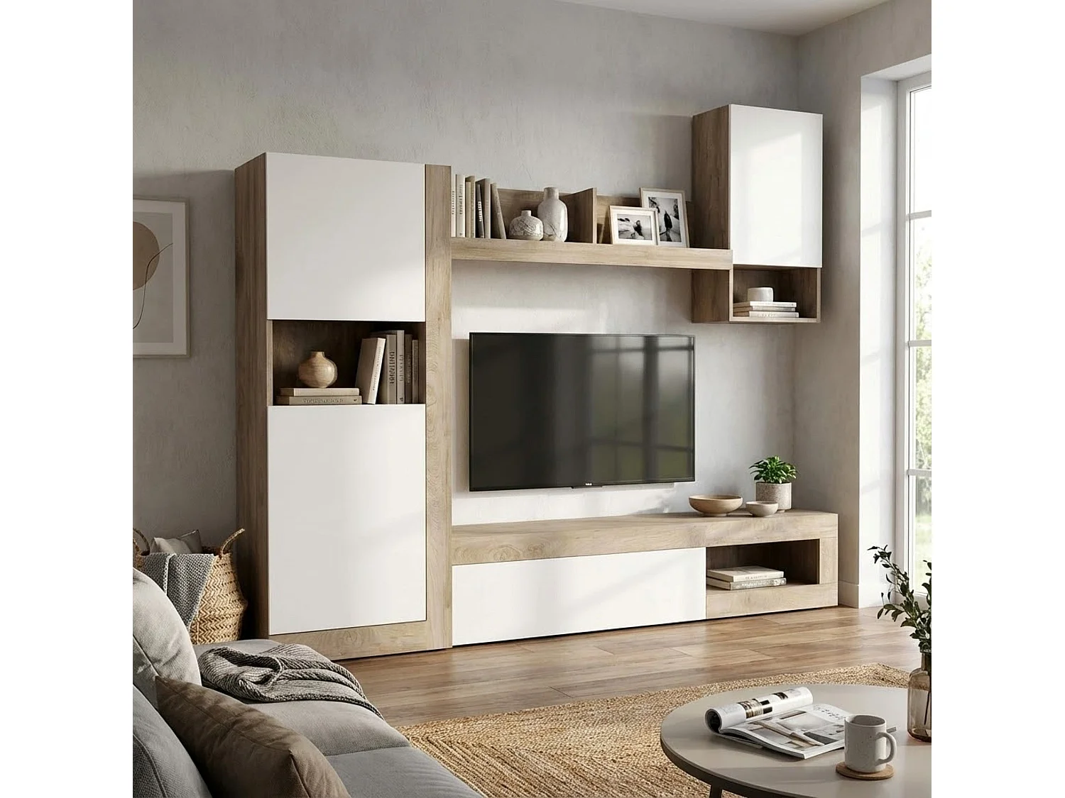 MilaniHome.it - parete attrezzata porta tv soggiorno moderna di design 255x40x200 hdi coloreMarrone chiaro