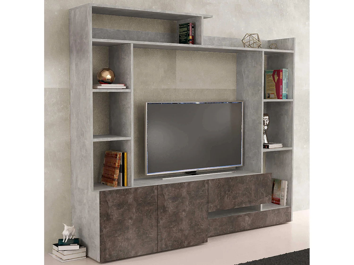 MilaniHome.it - parete attrezzata porta tv soggiorno moderna di design 180x28/40x165 hdi coloreMarmo