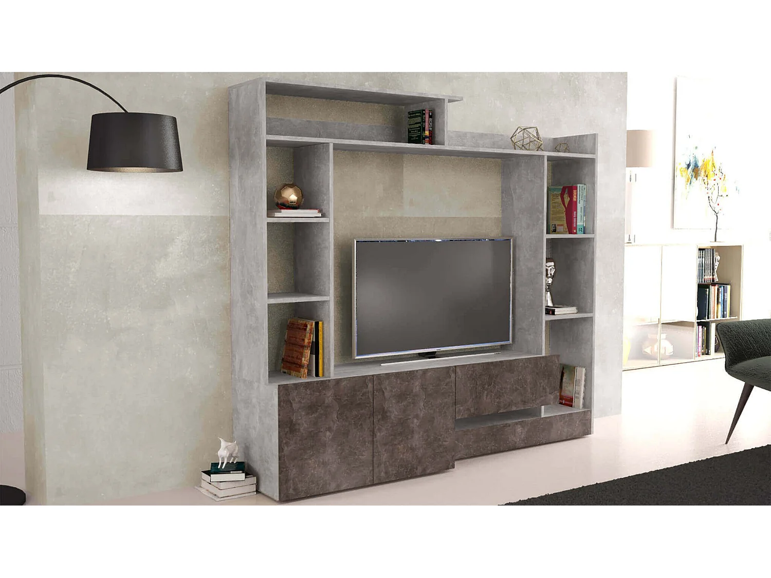 MilaniHome.it - parete attrezzata porta tv soggiorno moderna di design 180x28/40x165 hdi coloreMarmo