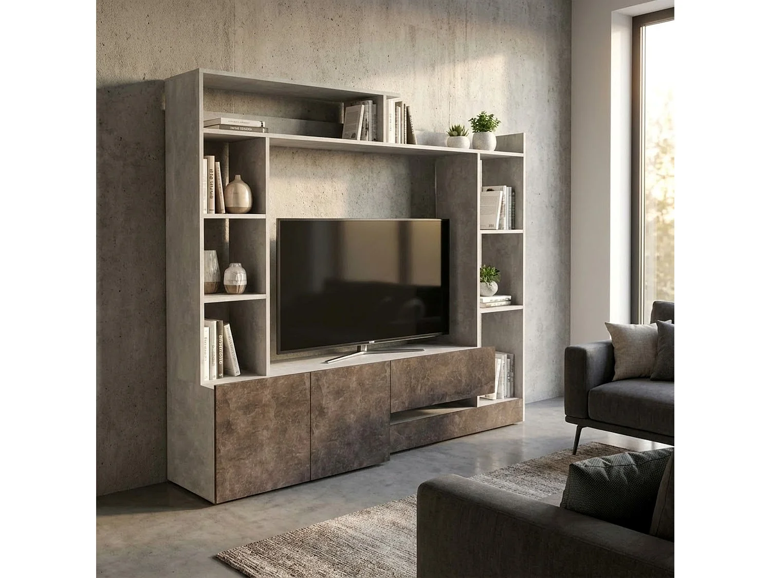 MilaniHome.it - parete attrezzata porta tv soggiorno moderna di design 180x28/40x165 hdi coloreMarmo