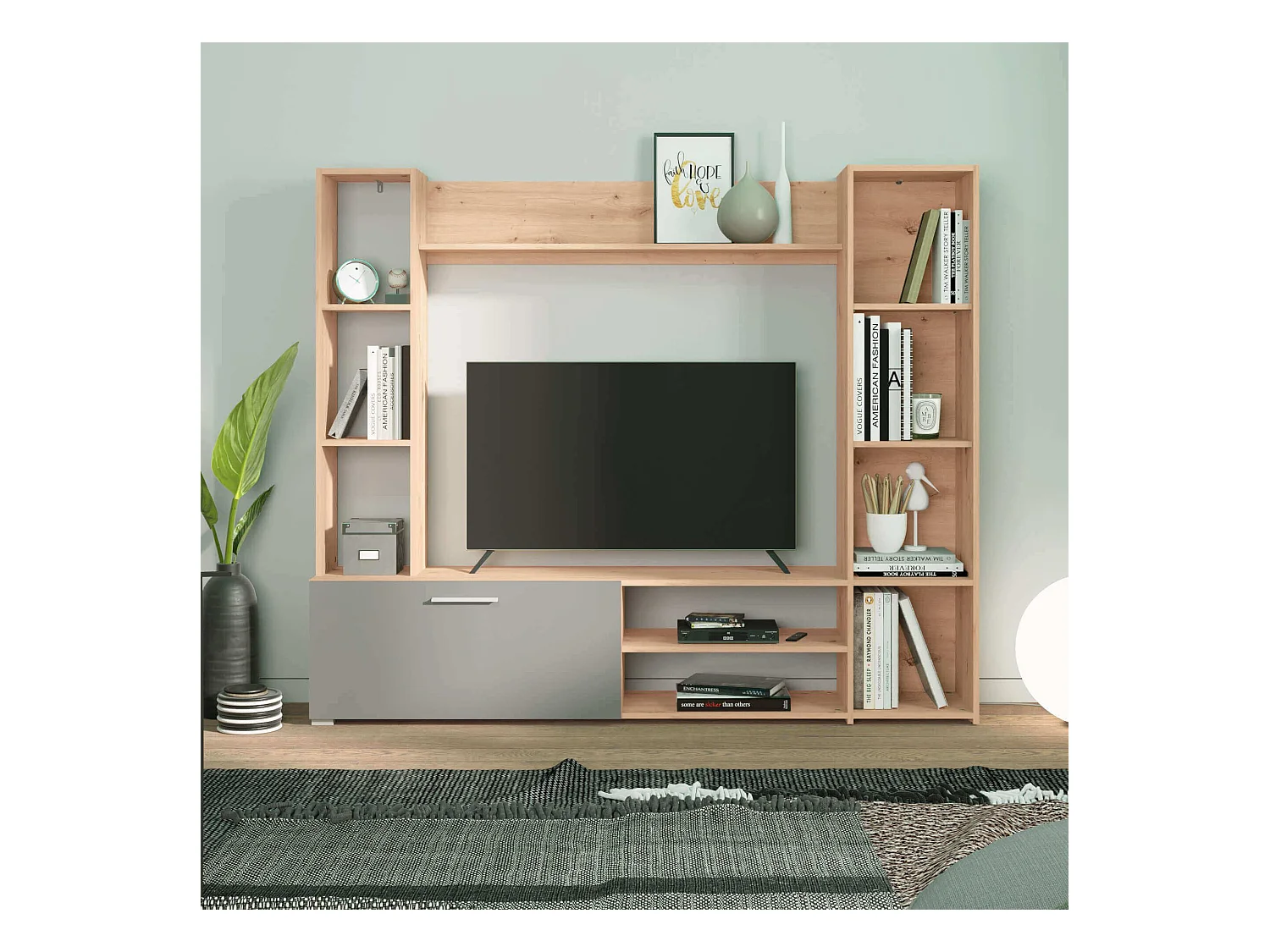 parete attrezzata soggiorno un anta moderna minimal in legno di design moderno industrial cm 185,5 x 35 x 155,5 h