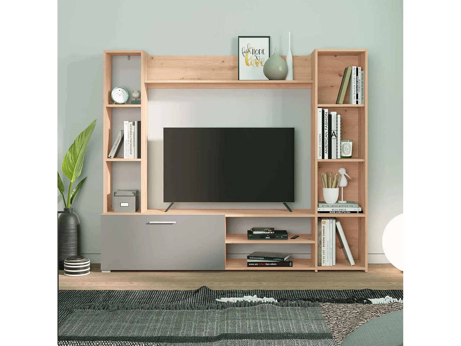 parete attrezzata soggiorno un anta moderna minimal in legno di design moderno industrial cm 185,5 x 35 x 155,5 h