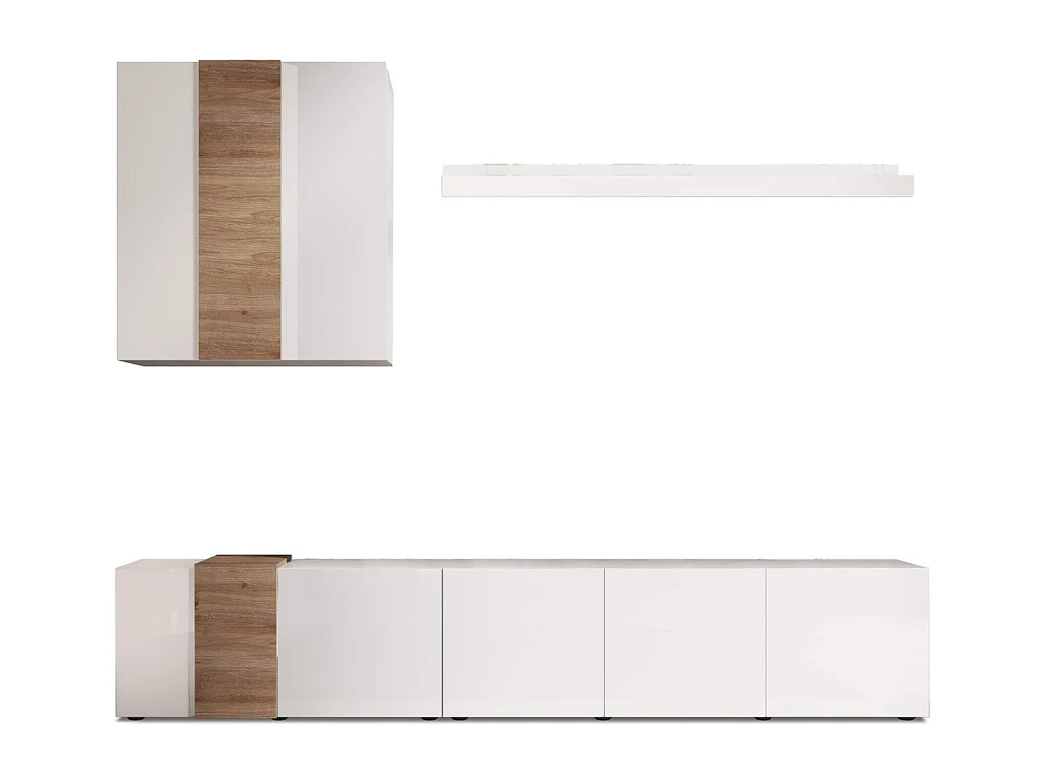 Milani Home - parete attrezzata moderna di design moderno industrial cm 301 x 195 x 44 h - Bianco