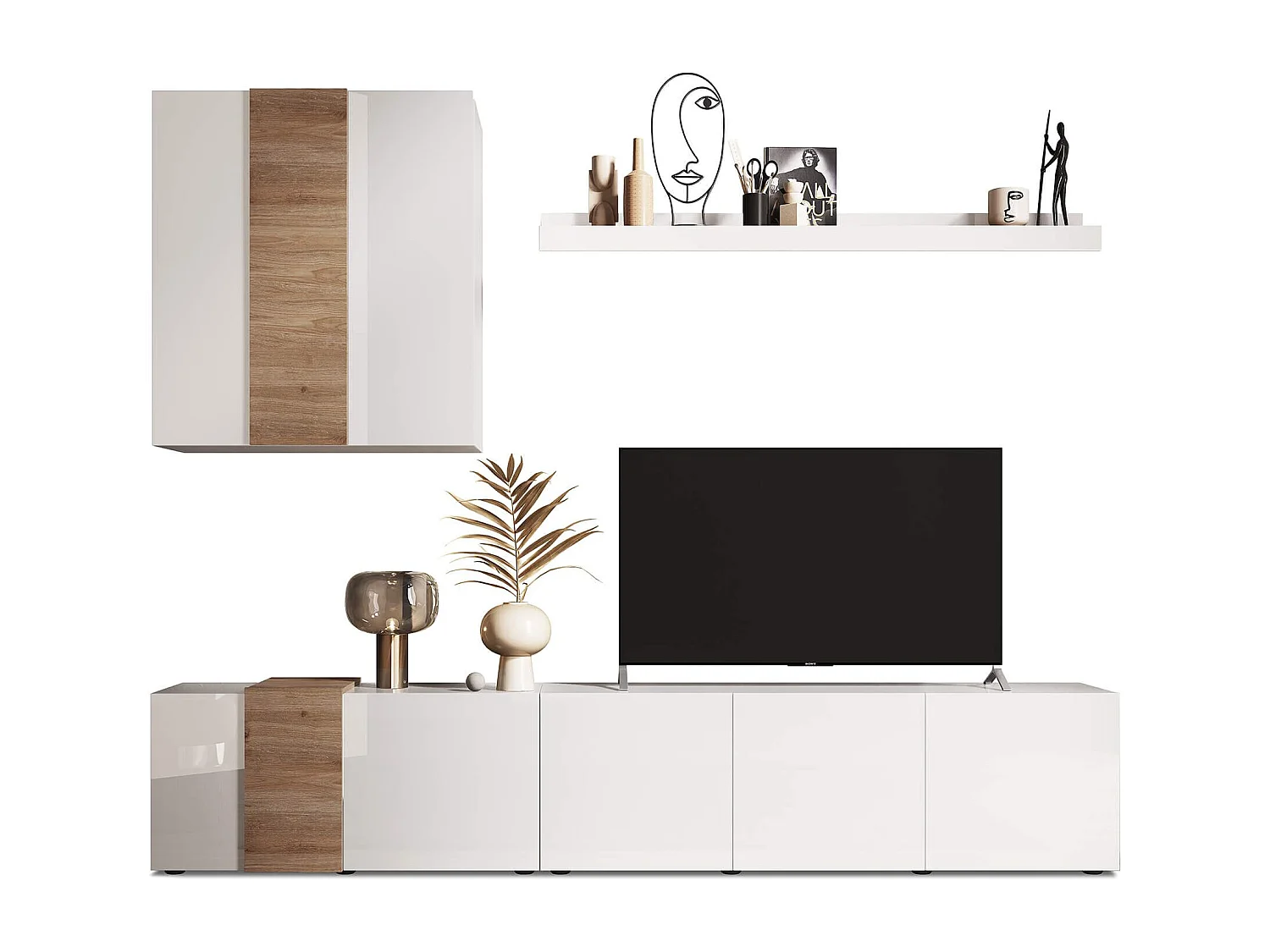 Milani Home - parete attrezzata moderna di design moderno industrial cm 301 x 195 x 44 h - Bianco