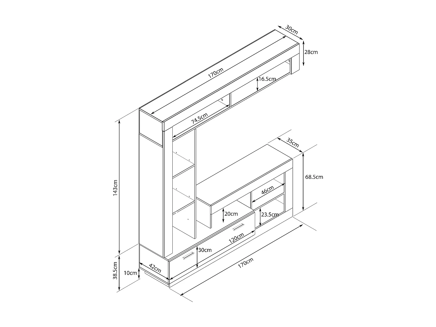 MilaniHome.it - parete attrezzata porta tv soggiorno moderna di design 170x42x170 hdi coloreOlmo