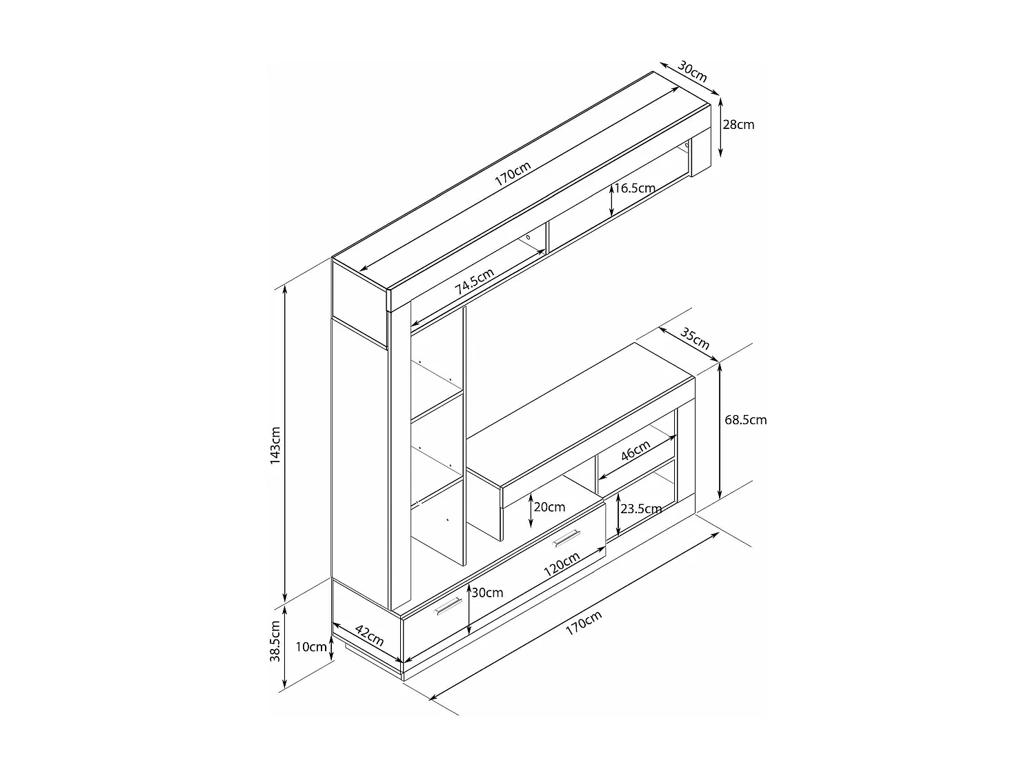MilaniHome.it - parete attrezzata porta tv soggiorno moderna di design 170x42x170 hdi coloreOlmo