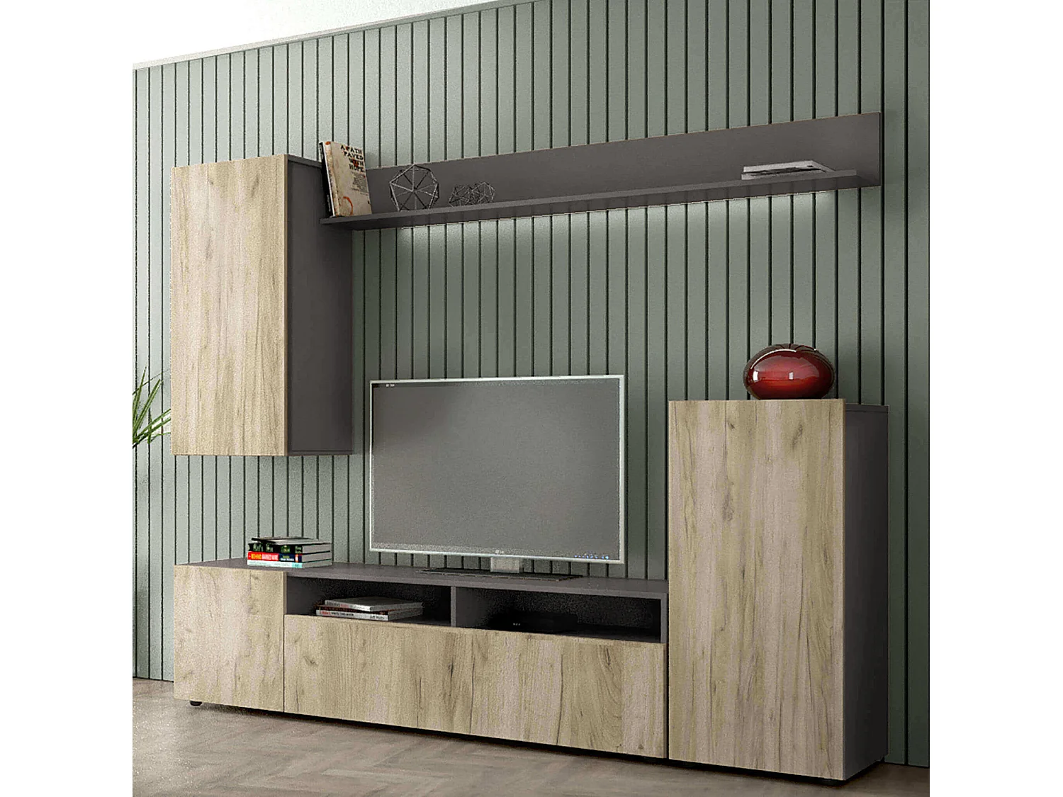 MilaniHome.it - parete attrezzata porta tv soggiorno moderna di design 207x34x170 hdi coloreMarrone