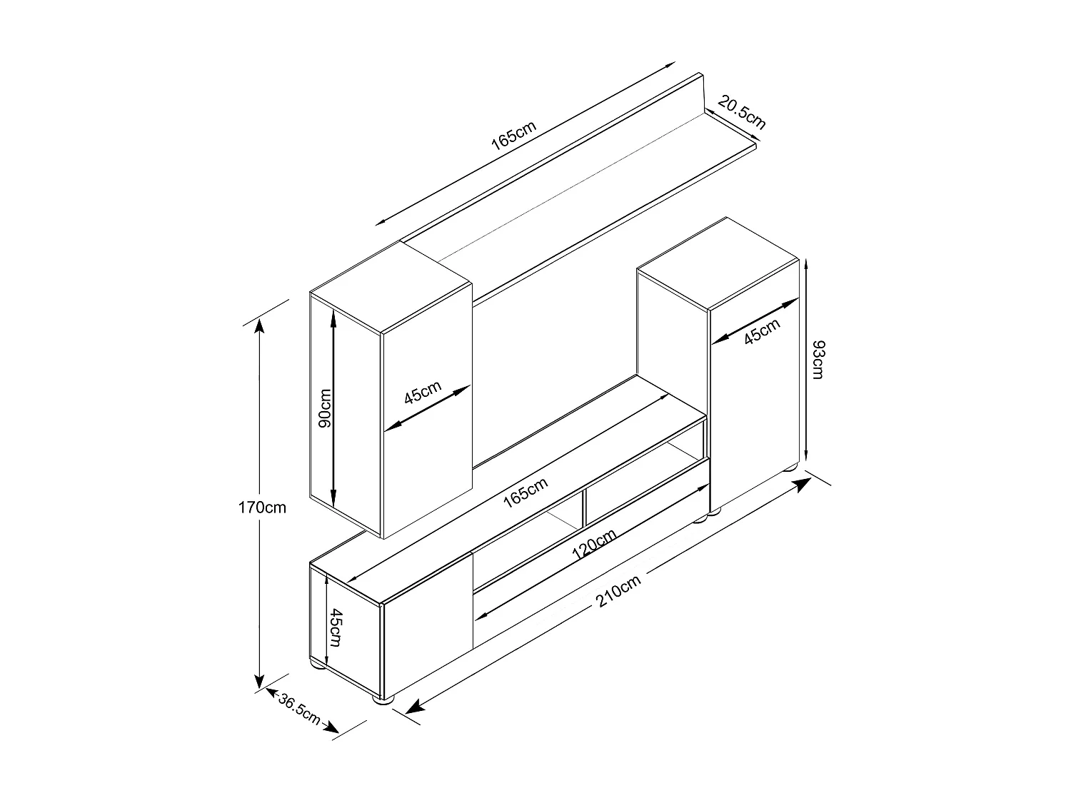MilaniHome.it - parete attrezzata porta tv soggiorno moderna di design 207x34x170 hdi coloreMarrone