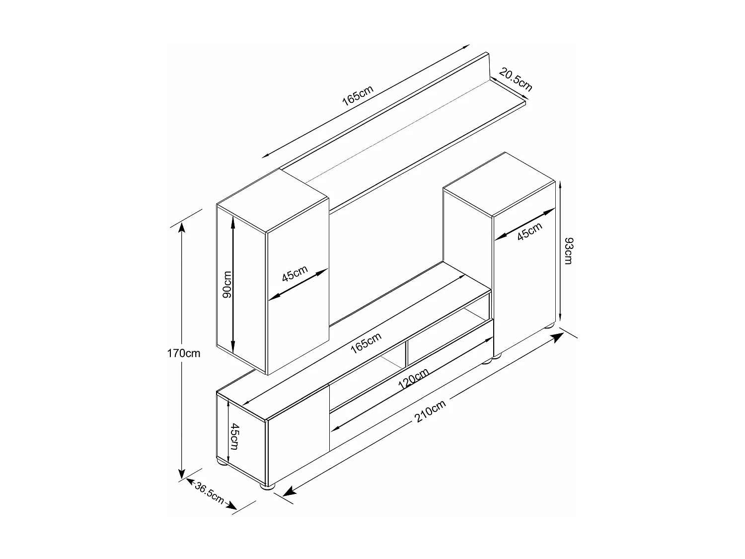 MilaniHome.it - parete attrezzata porta tv soggiorno moderna di design 207x34x170 hdi coloreMarrone