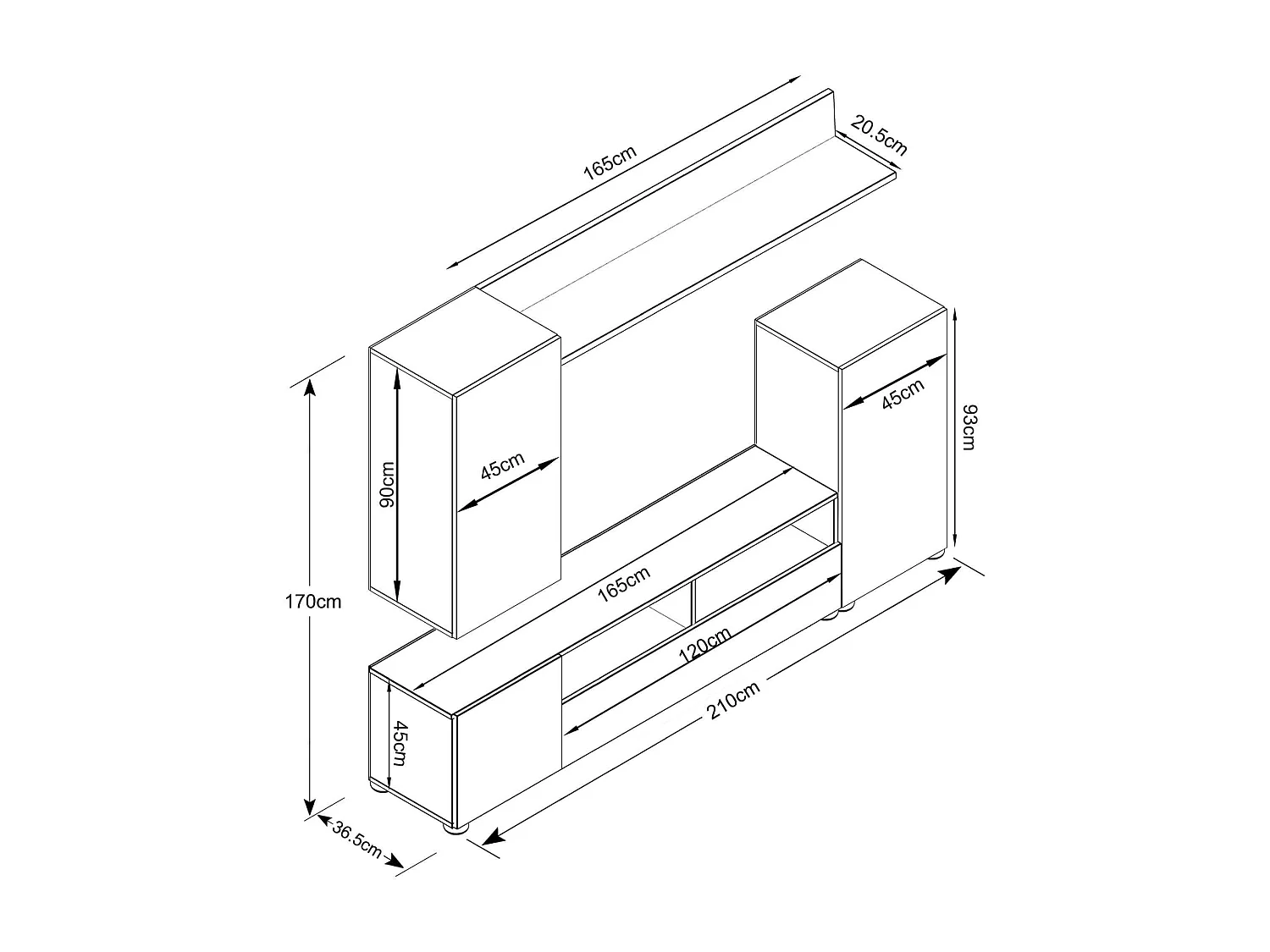 MilaniHome.it - parete attrezzata porta tv soggiorno moderna di design 207x34x170 hdi coloreMarrone