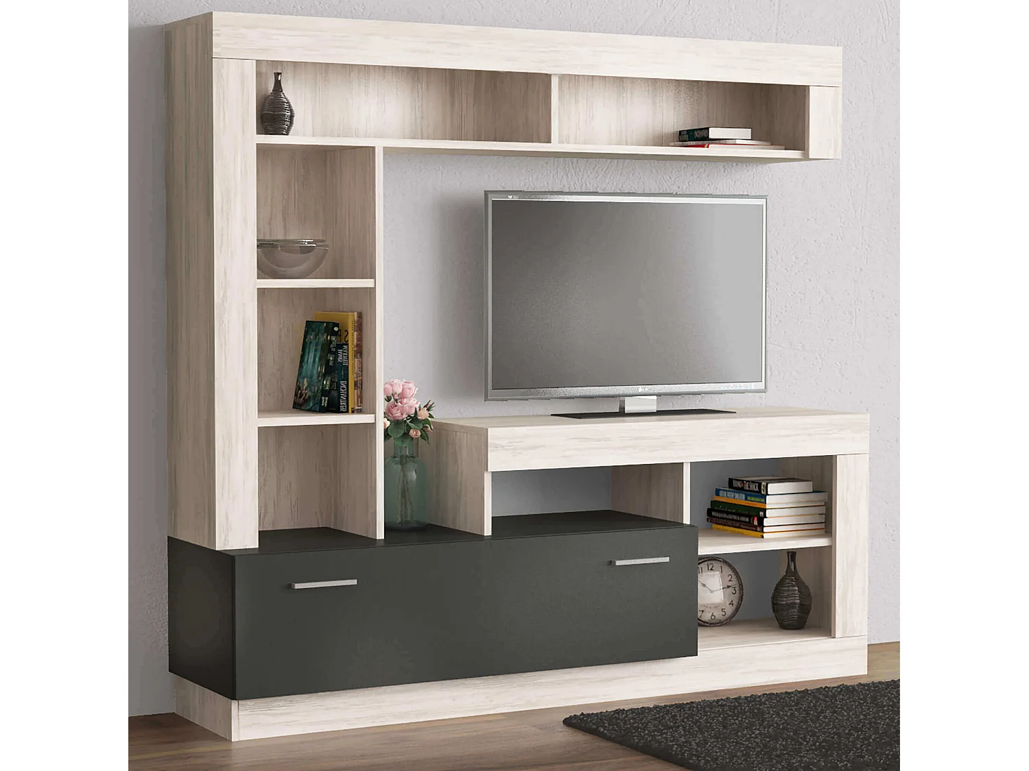 MilaniHome.it - parete attrezzata porta tv soggiorno moderna di design 170x42x170 hdi coloreMarrone chiaro