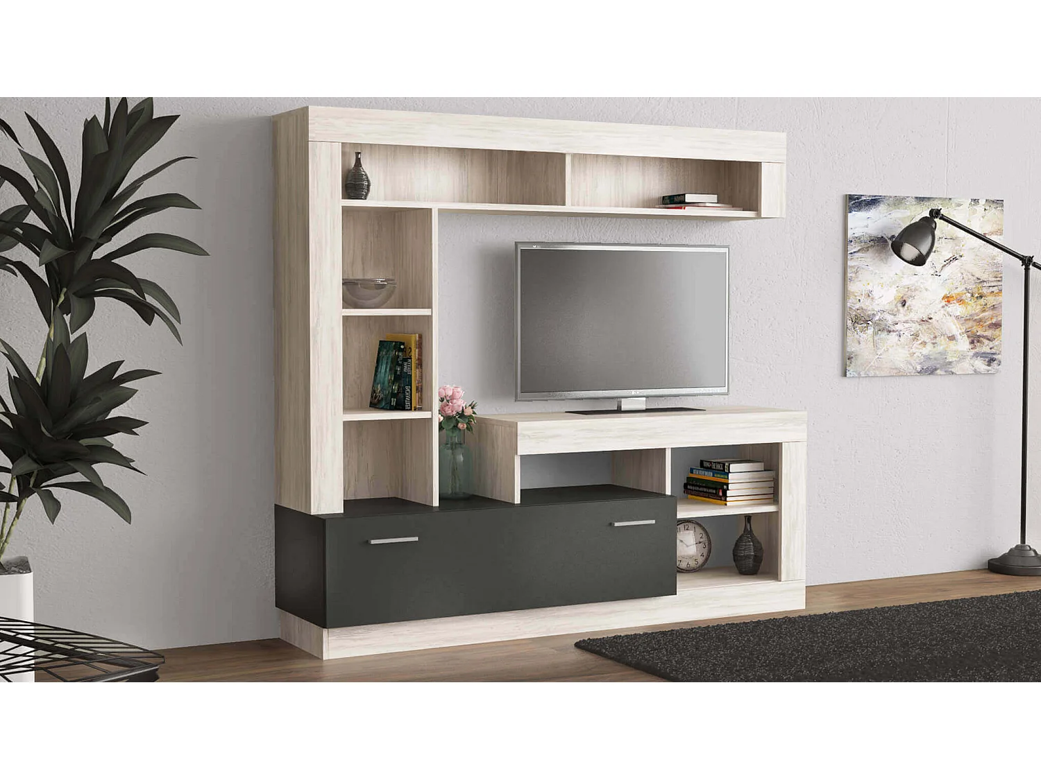 MilaniHome.it - parete attrezzata porta tv soggiorno moderna di design 170x42x170 hdi coloreMarrone chiaro